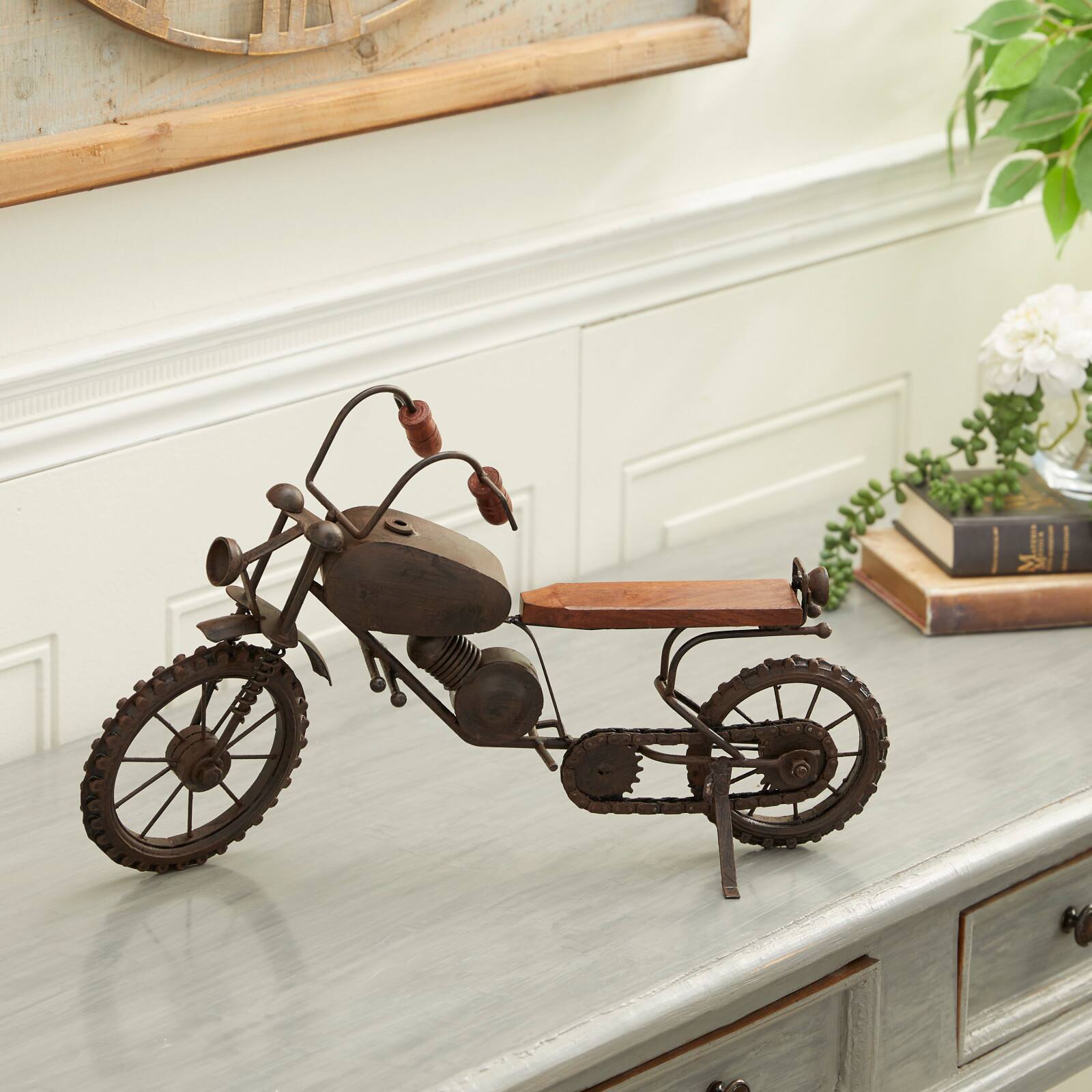 16&#x22; Black Metal Traditional Motorcycle Sculpture