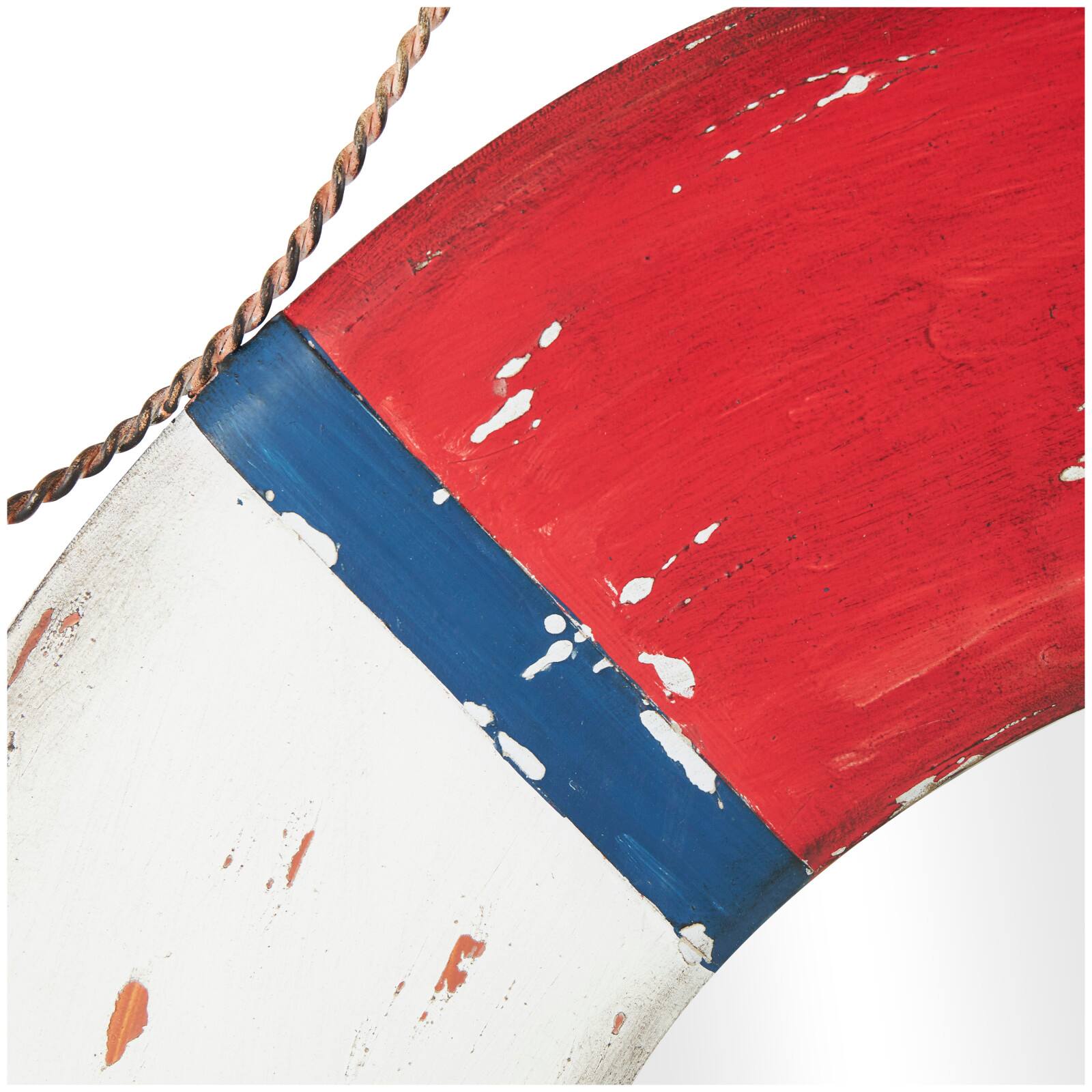 31" Red & White Metal Lifesaver Wall Mirror