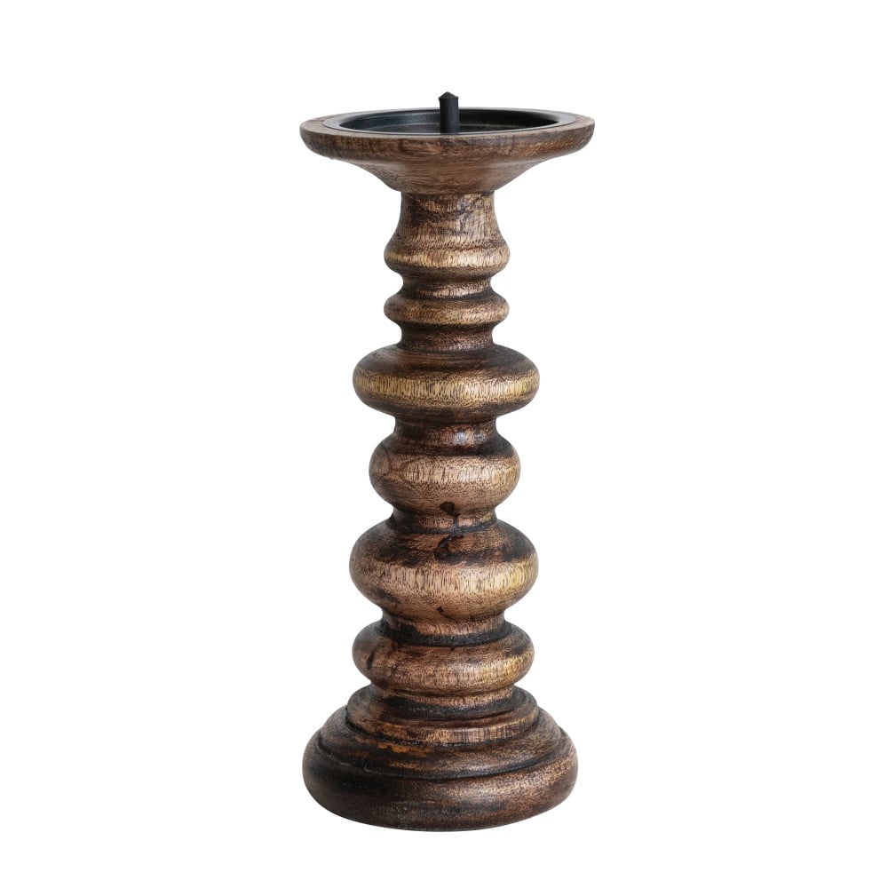 Hello Honey® 9" Natural Carved Wood Pillar Candle Holder