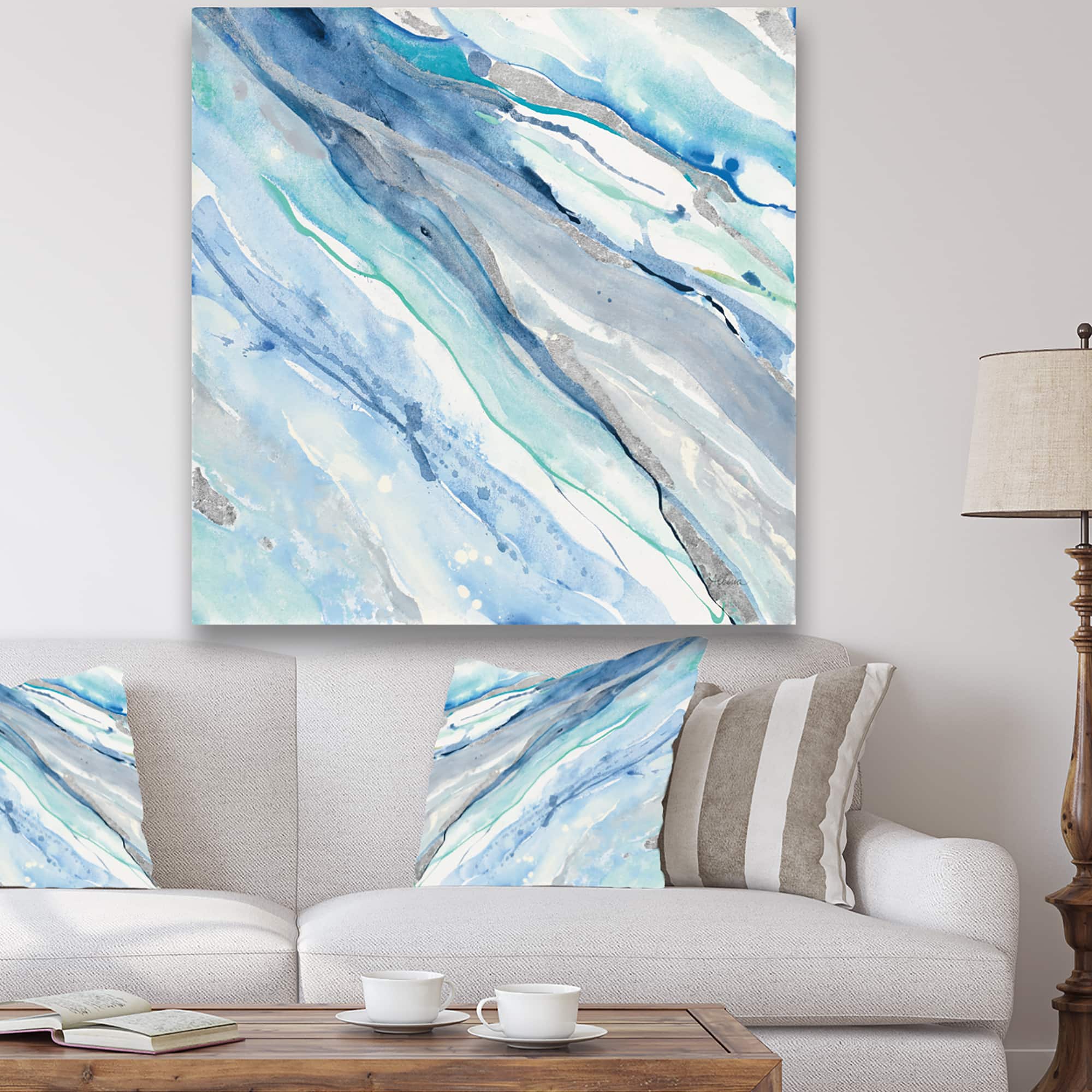 Designart - Blue Silver Spring II - Modern Lake House Gallery-wrapped Canvas