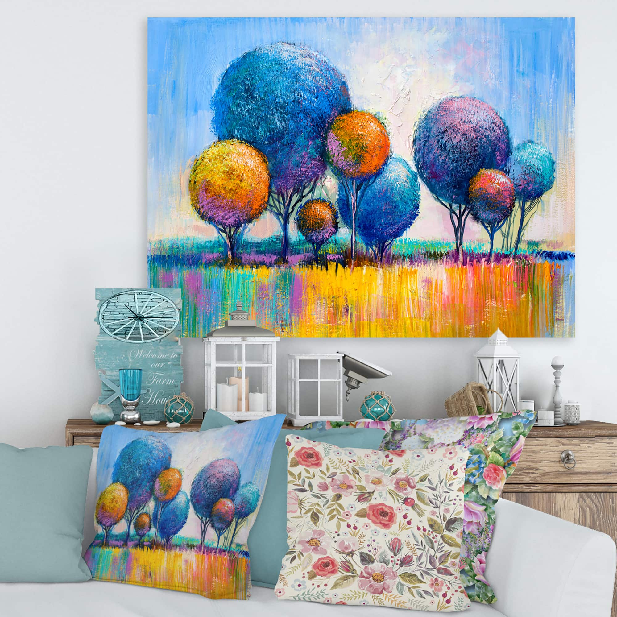 Designart - Autumn Fantasy Trees IV - Modern Canvas Wall Art Print