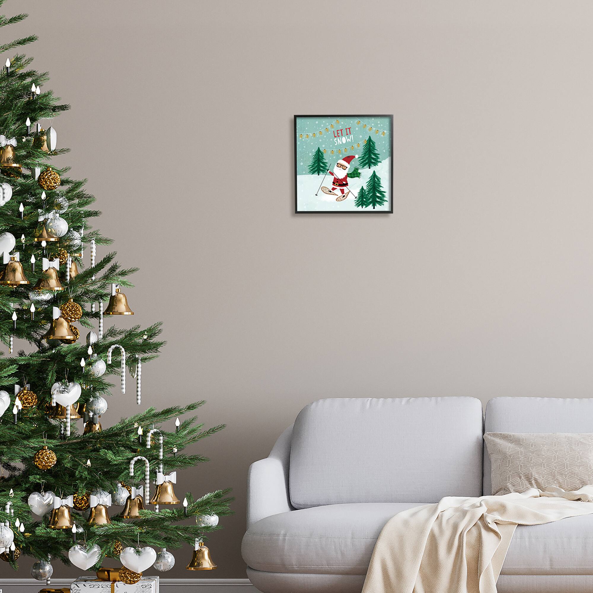 Stupell Industries Let It Snow Santa Snowshoeing Framed Giclee Art