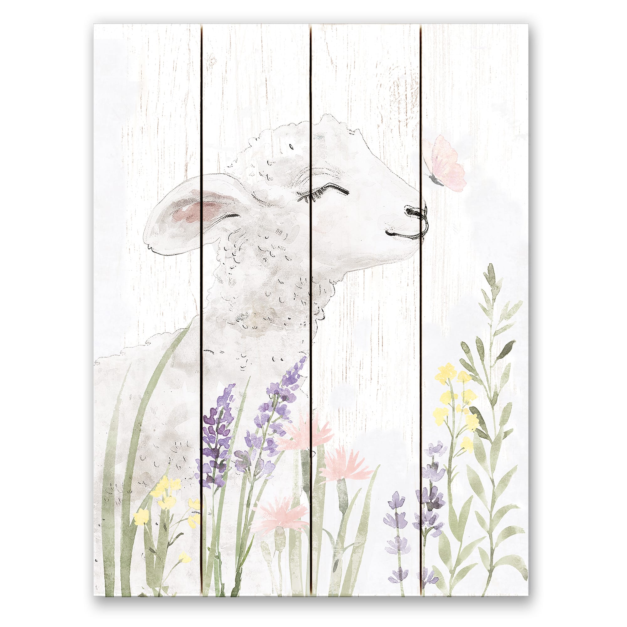 11.75" x 15.75" Floral Pasture Lamb Pallet Wood Wall Art