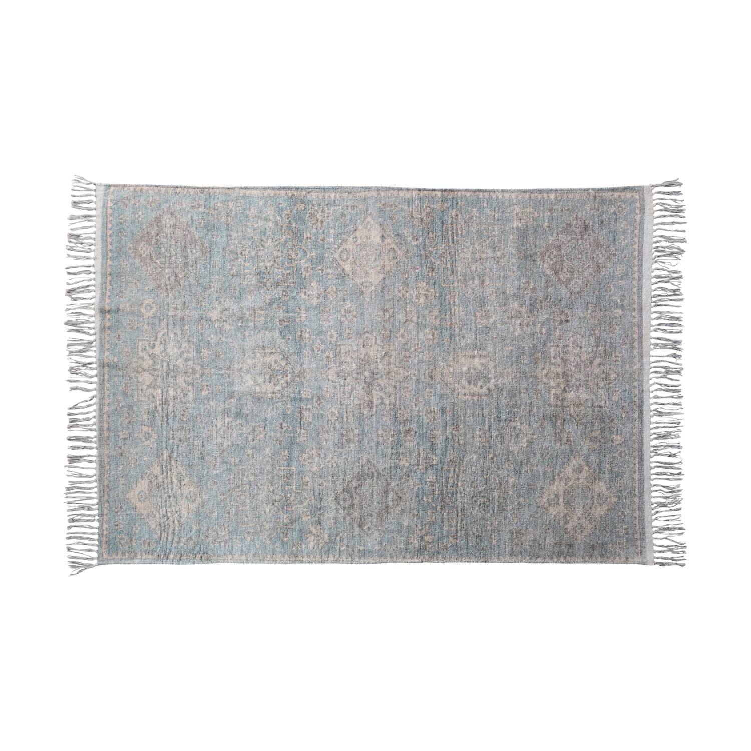 Hello Honey® 4ft. x 6ft. Blue & Cream Cotton Chenille Distressed Print Rug with Fringe