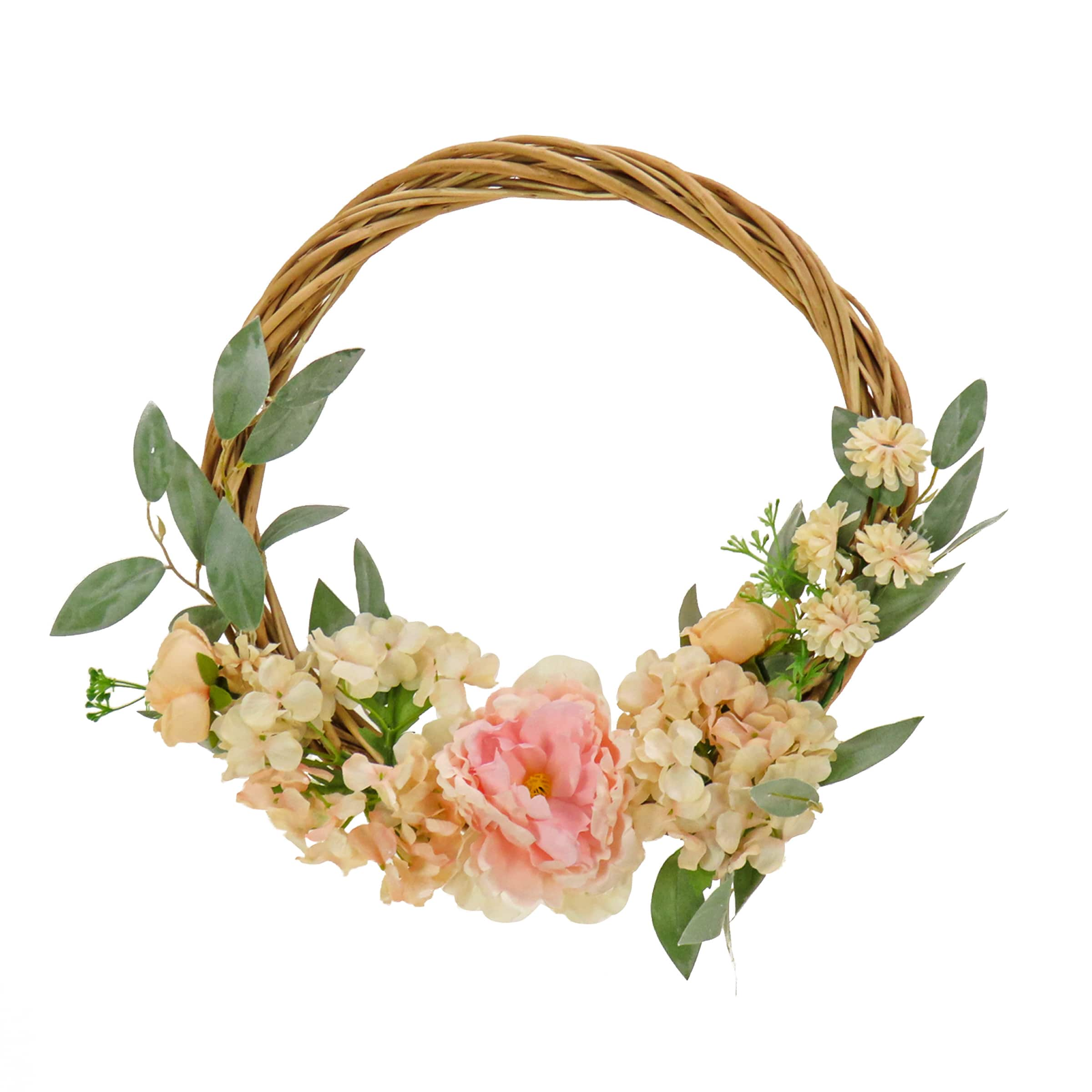 19&#x22; Wild Rose &#x26; Peony Flowers Hoop Wreath