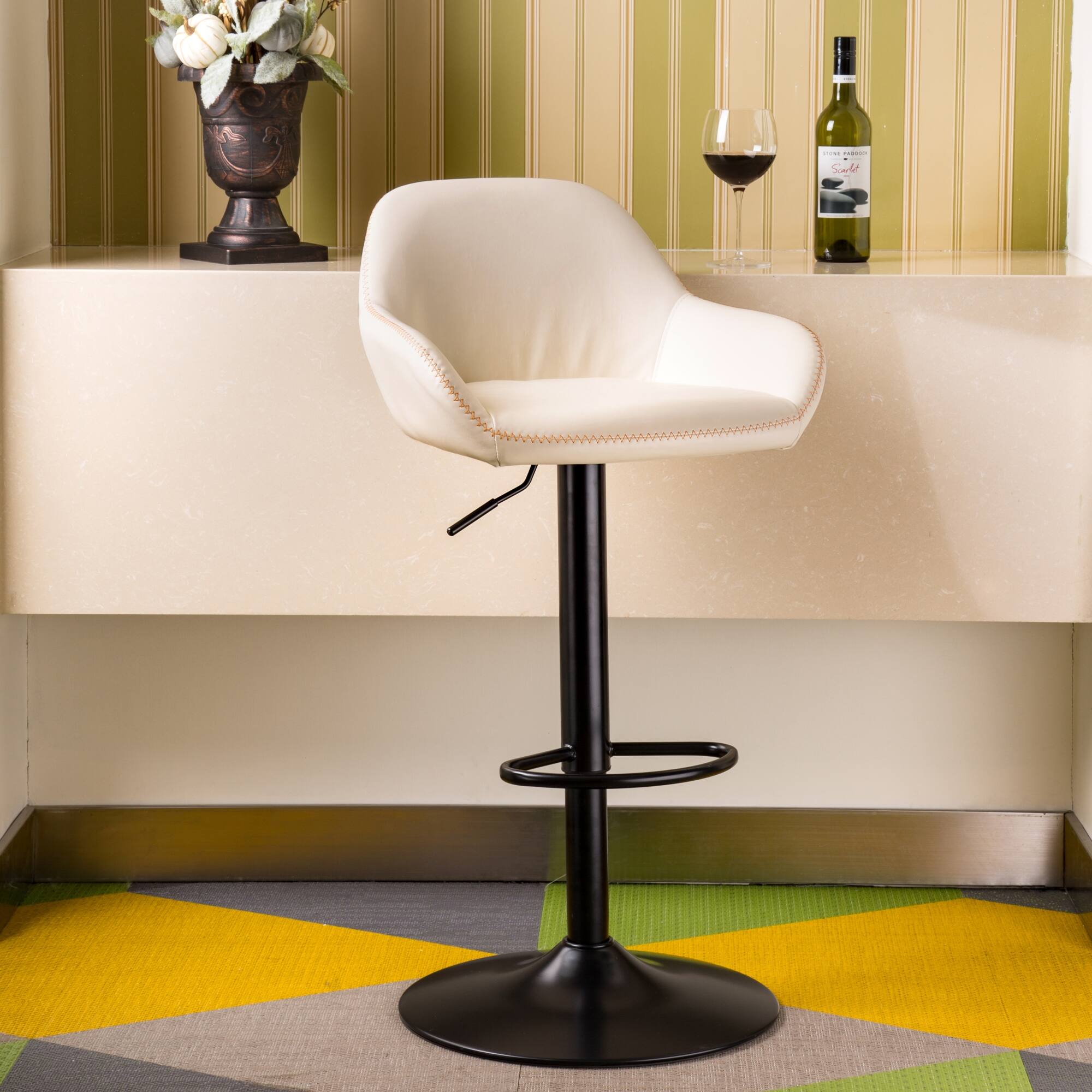 Glitzhome® Mid-Century Leatherette Gaslift Adjustable Swivel Bar Stool Set