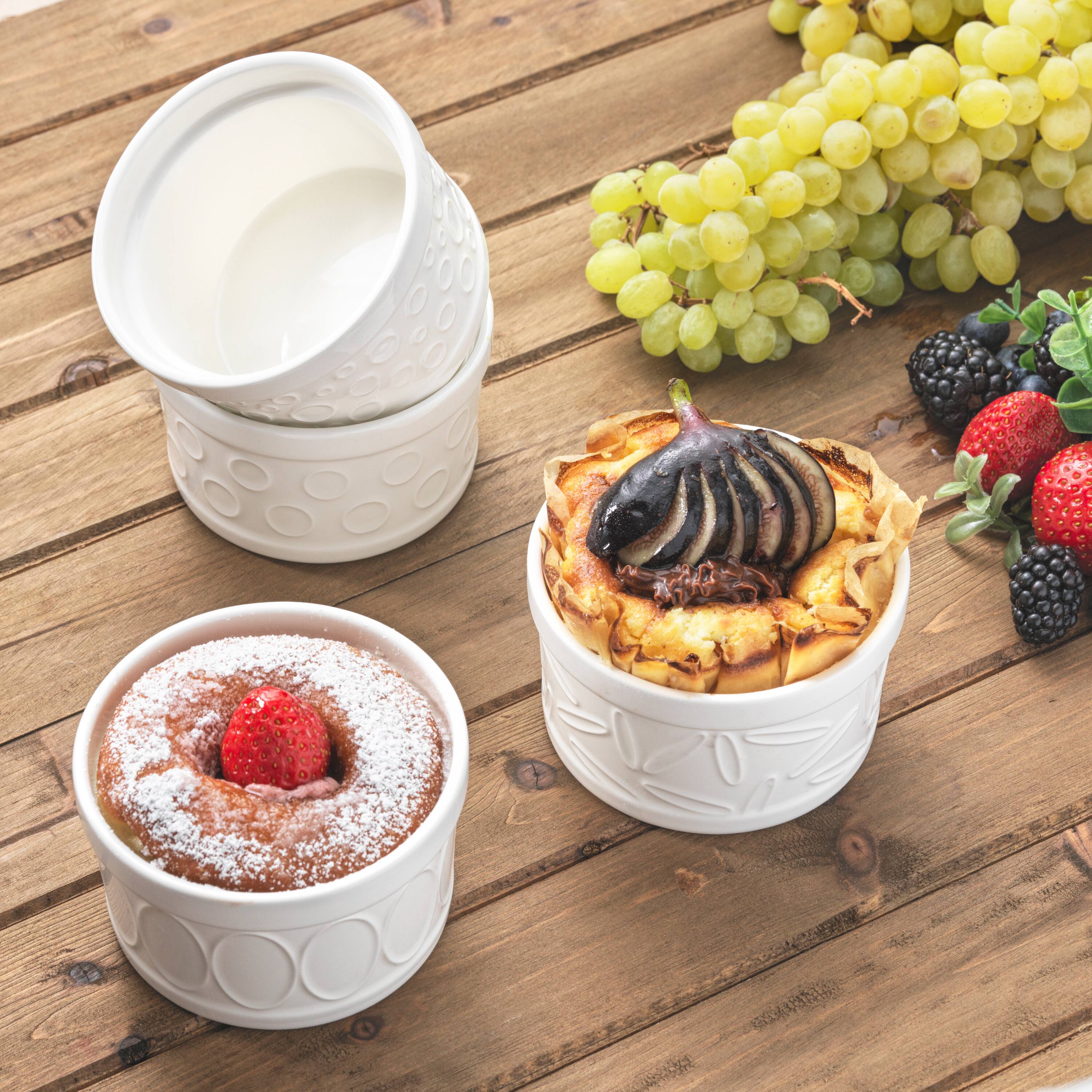 JoyJolt® White Embossed Porcelain Ramekins, 4ct.