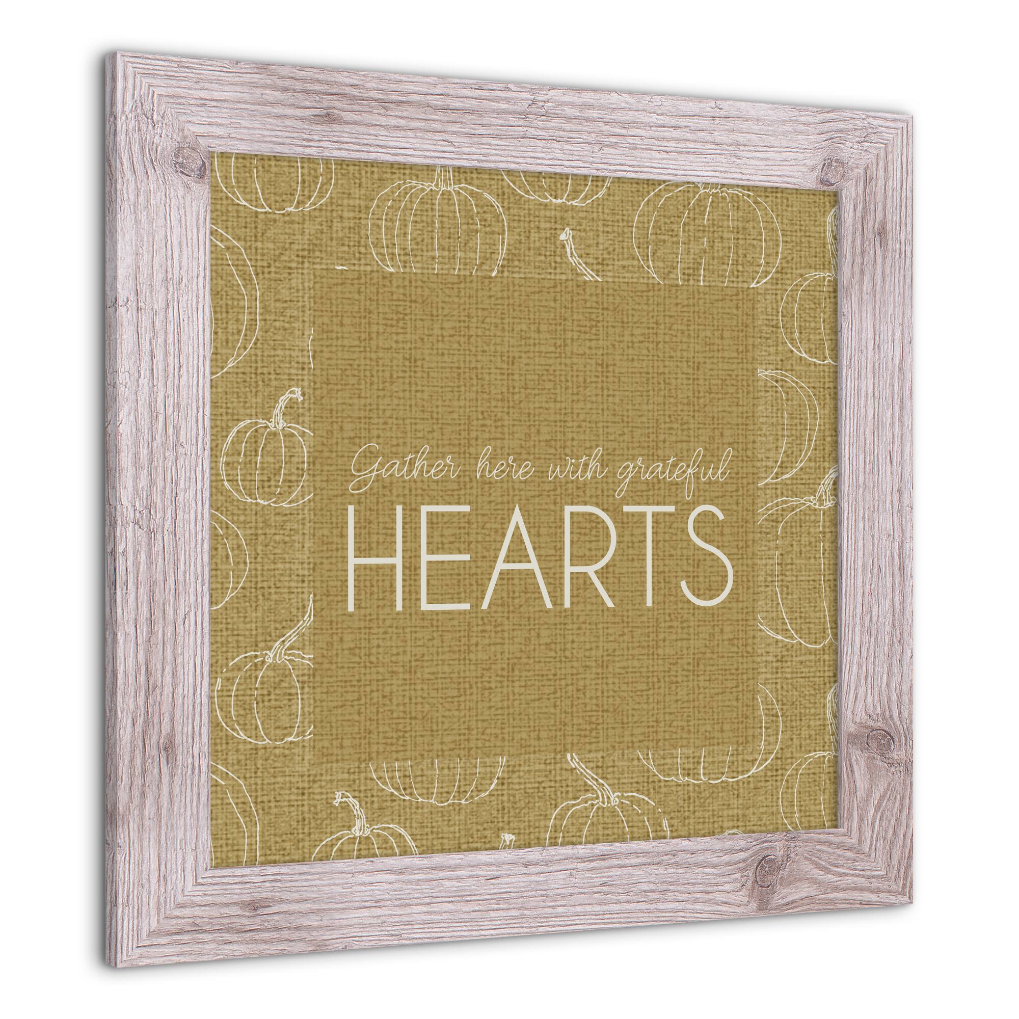 Mustard Grateful Hearts Print in Western White Frame