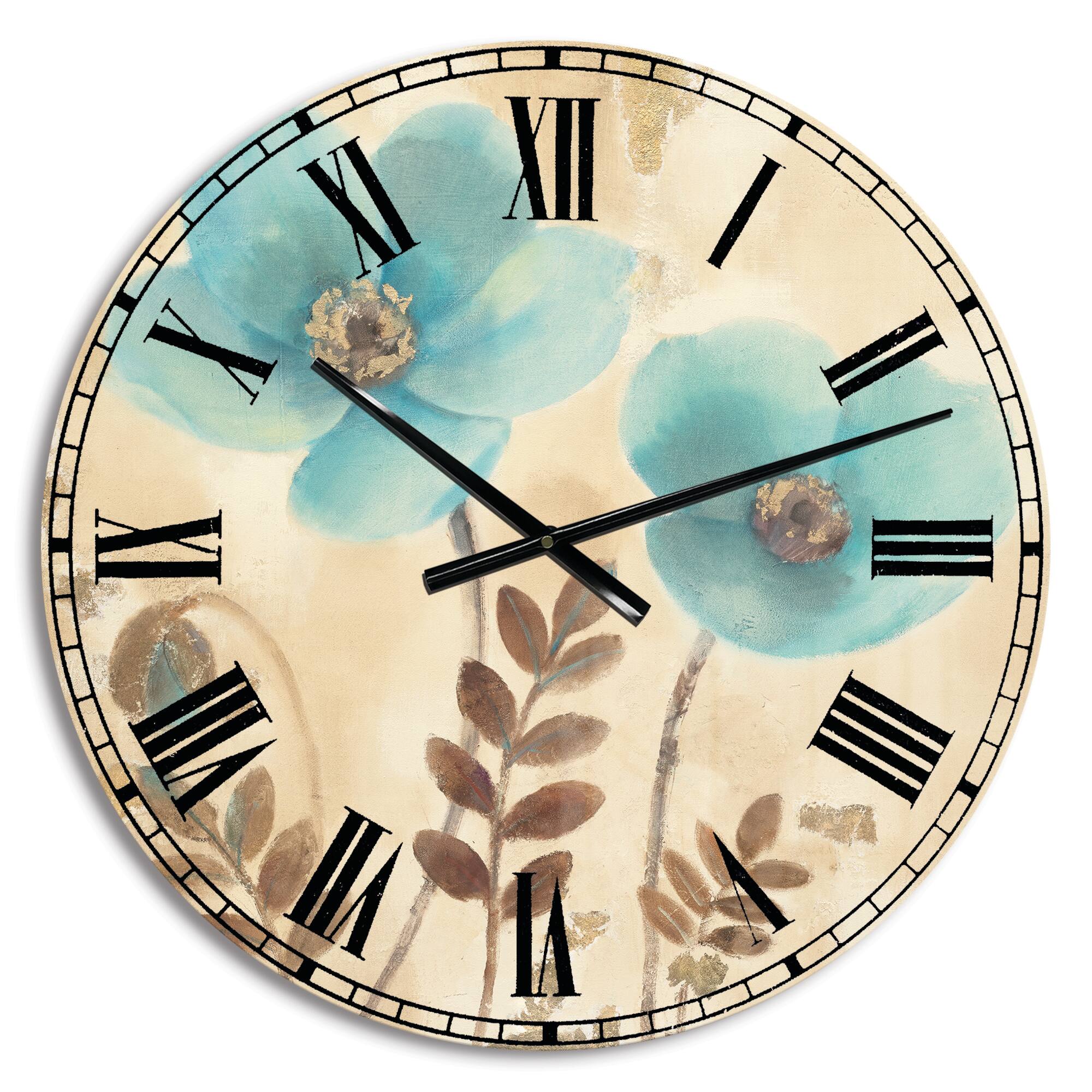 Designart 'Blue Poppies Cottage Flowers I Farmhouse Wall Clock