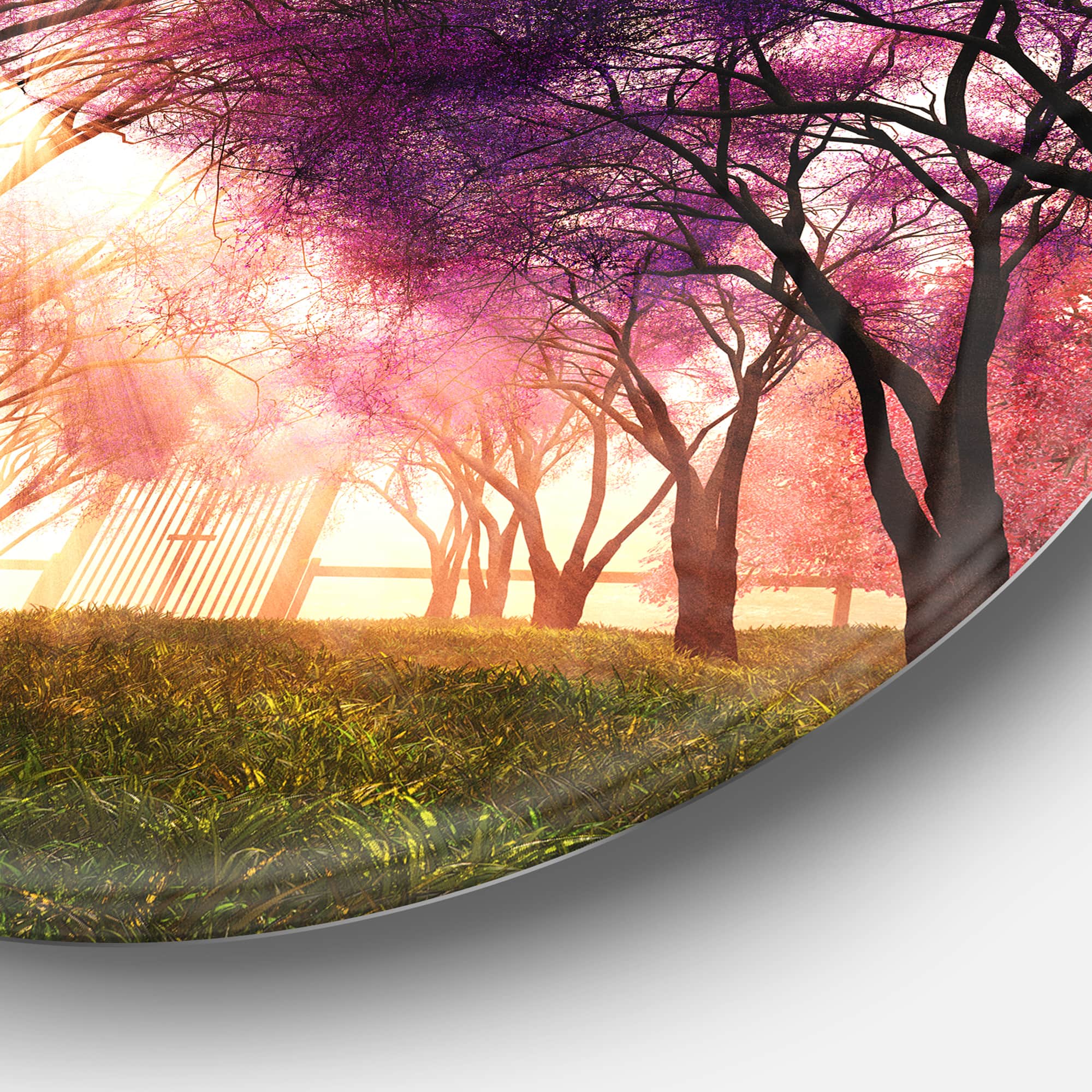 Designart - Cherry Blossoms Japan Garden' Disc Landscape Metal Circle Wall Art