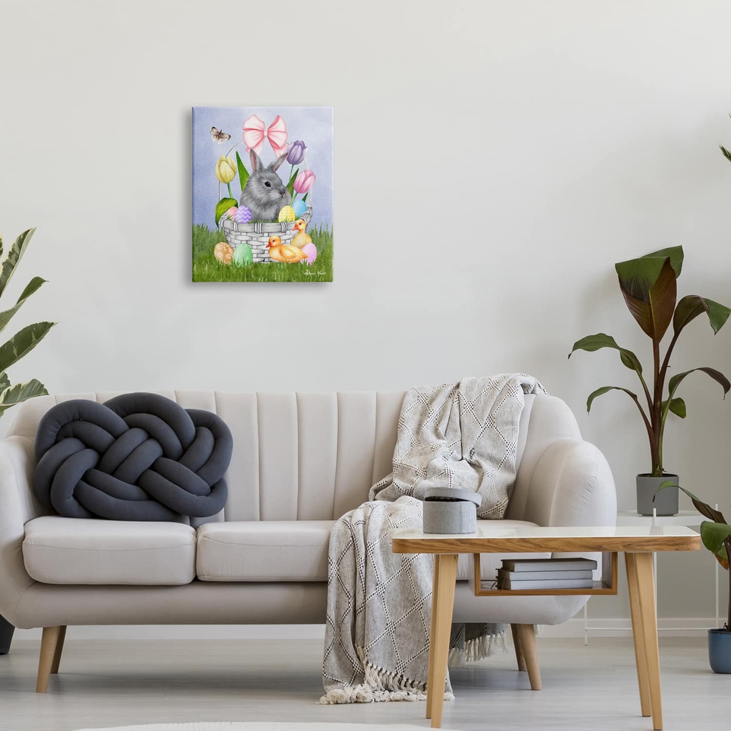 Stupell Industries Pastel Bunny Rabbit Basket Easter Egg Baby Chicks Canvas Wall Art