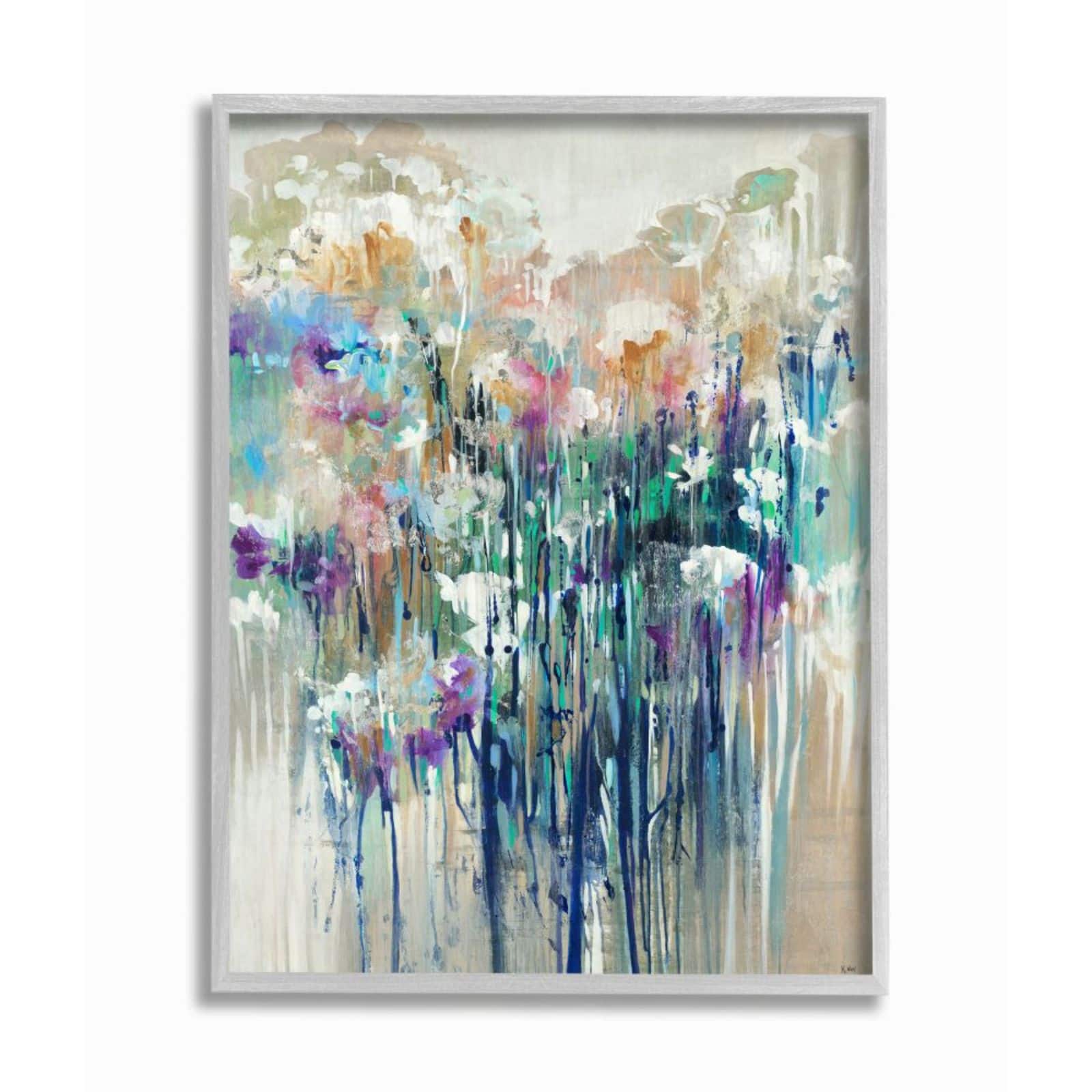 Stupell Industries Abstract Blue Purple Drip Gray Framed Wall Art