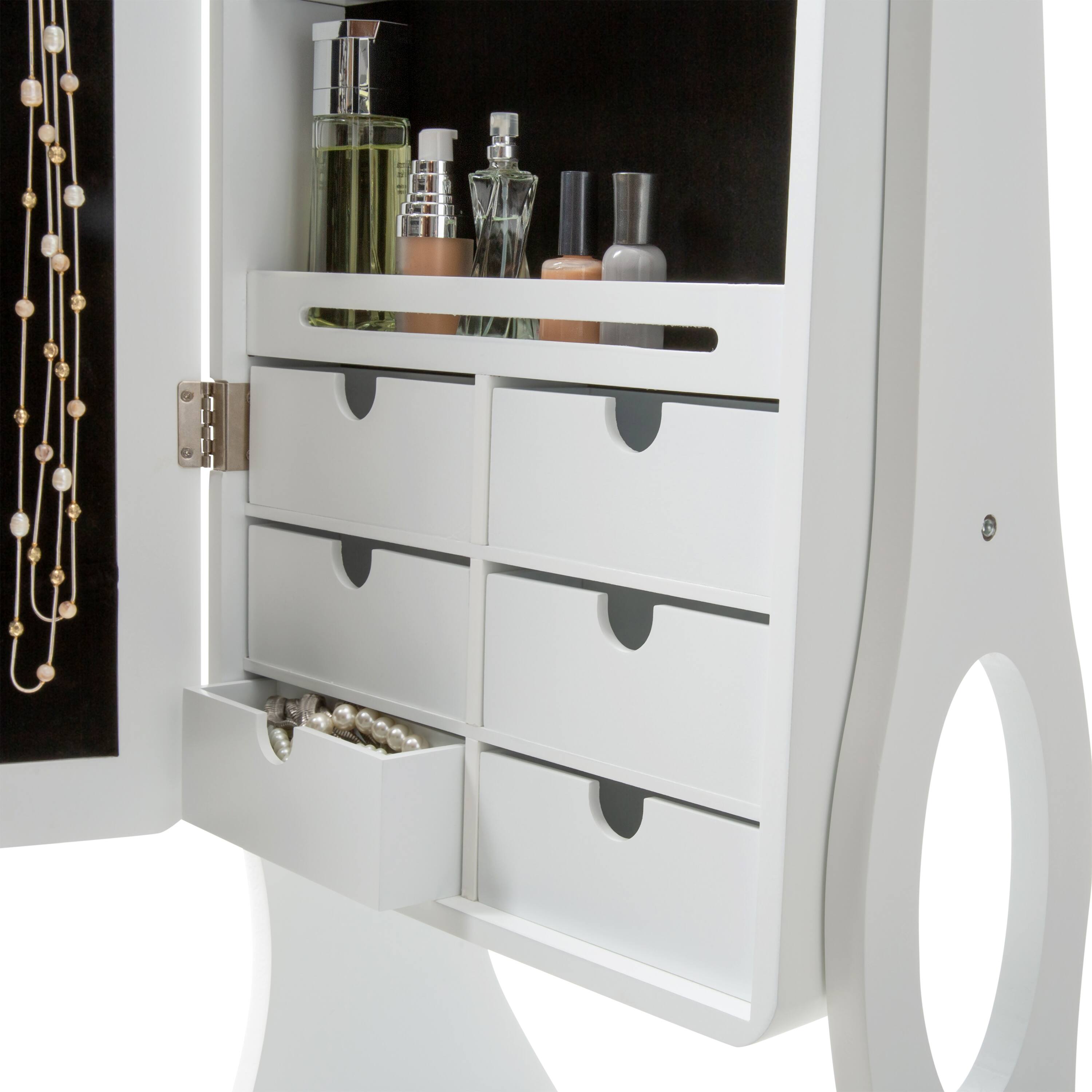 Simplify 61&#x22; White Jewelry Armoire Free Standing Cabinet with Full Mirror