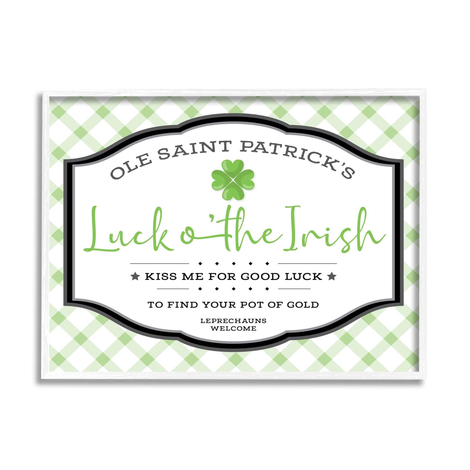 Stupell Industries Saint Patrick's Luck o'the Irish Sign Green Plaid Framed Giclee Art
