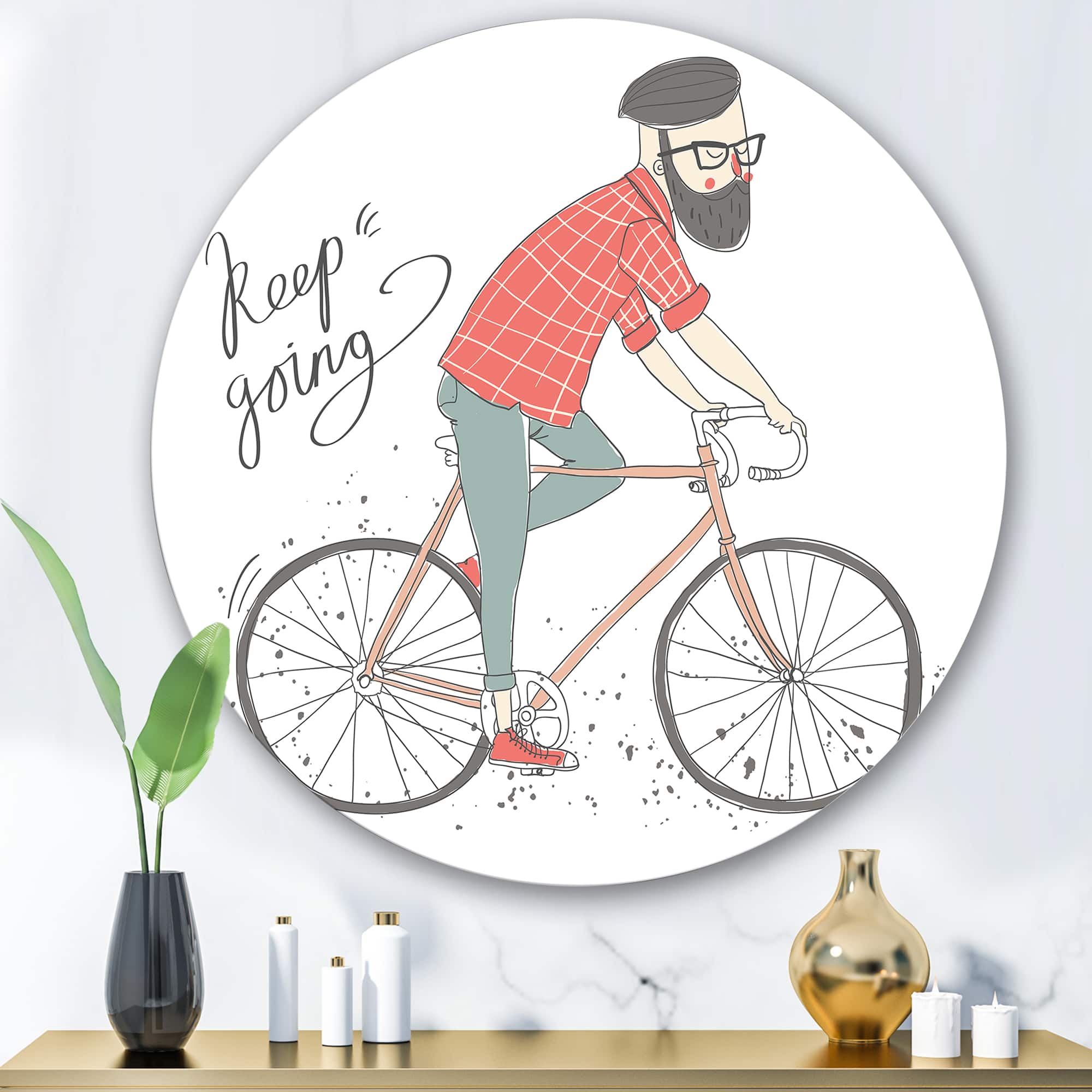 Designart - Hipster Man On A Bicycle - Children's Art Metal Circle Wall Art