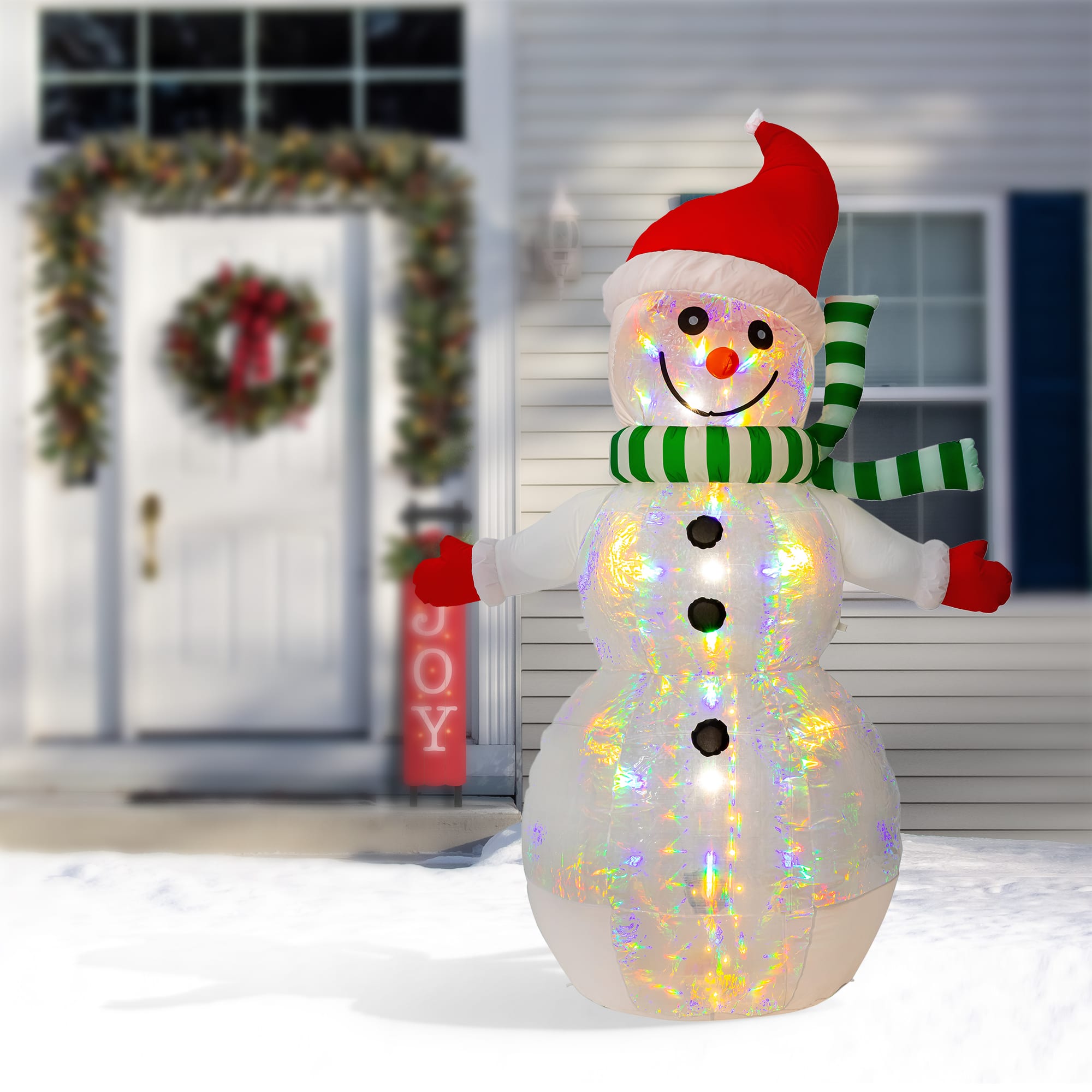 Glitzhome® 8ft. LED Lighted Icy Snowman Inflatable Décor