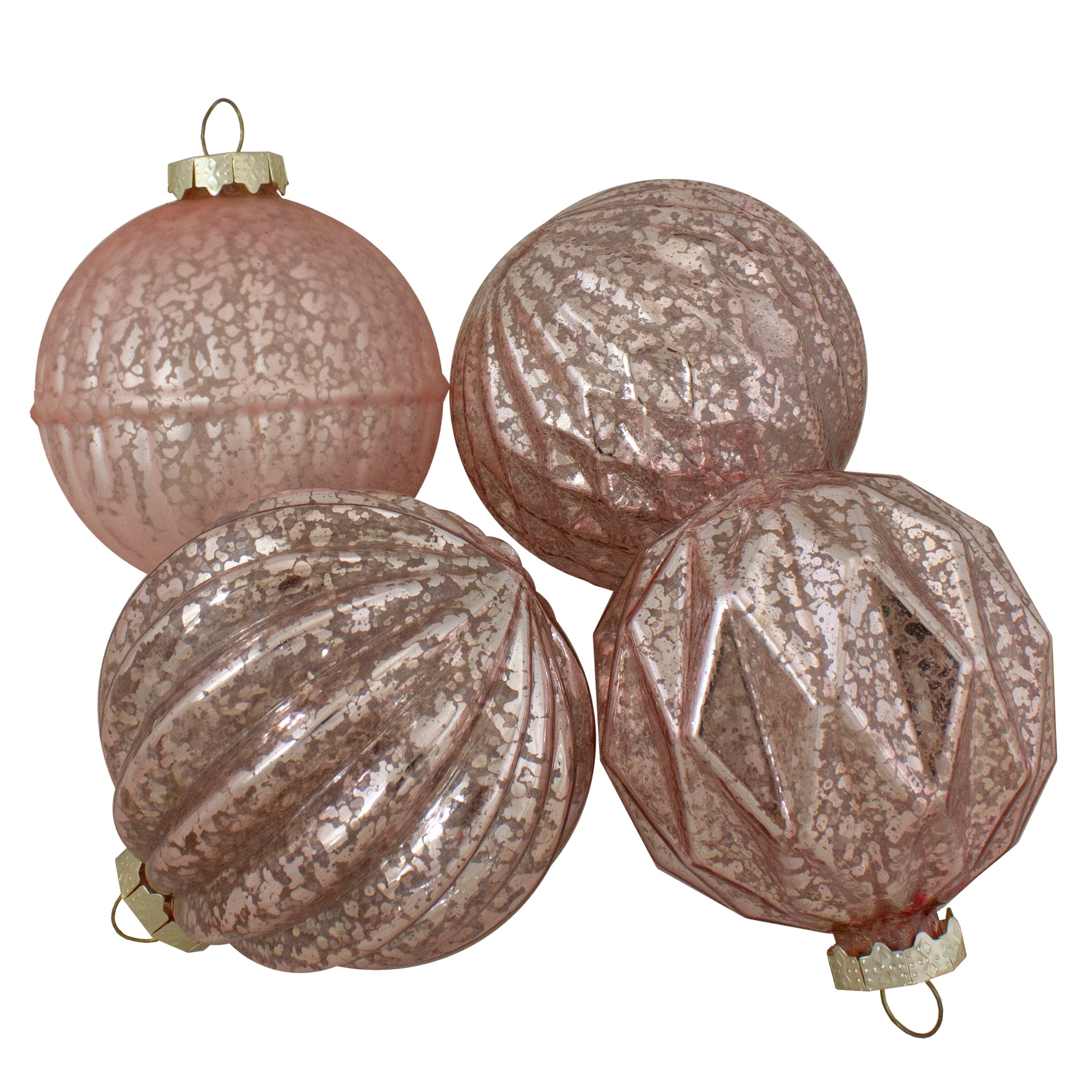 Finial and Glass Ball Christmas Ornaments - 3.25" - Blush Pink - Set of 12
