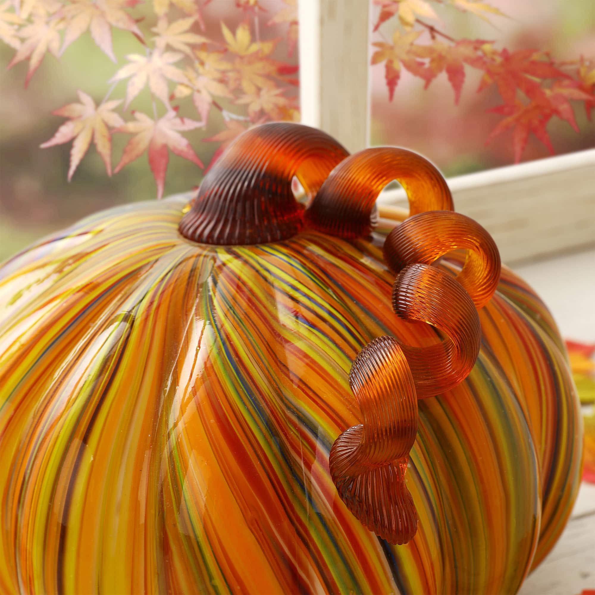 Glitzhome&#xAE; Large Glass Pumpkin, Multicolor Stripes