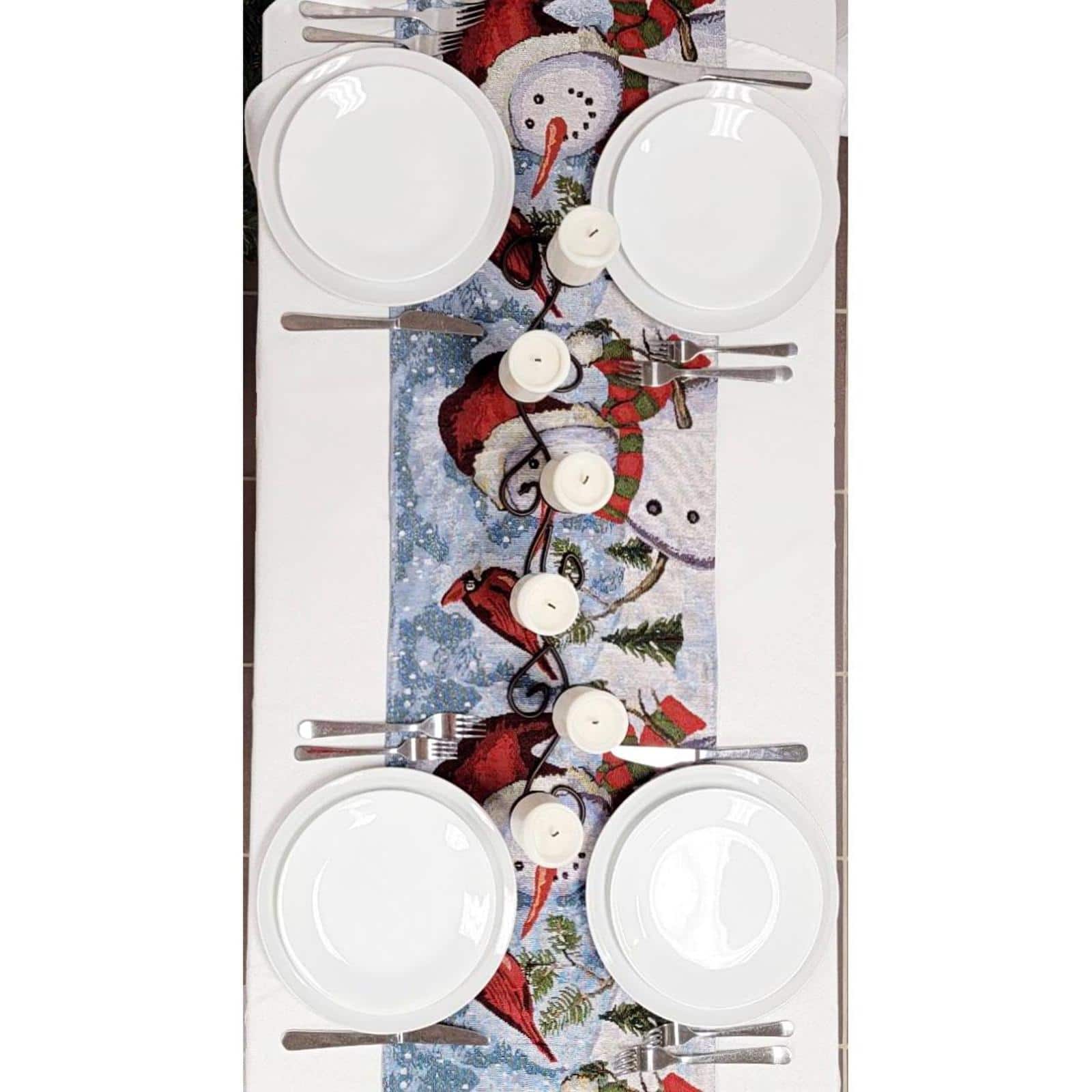 Wizardi 13.75" x 67" Joyful Snowmen Christmas Table Runner