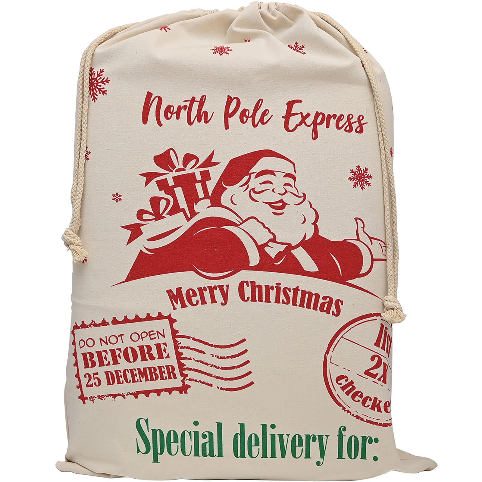 Personality Case&#x2122; 19&#x22; x 26&#x22; North Pole Express Merry Christmas Cotton Drawstring Bag