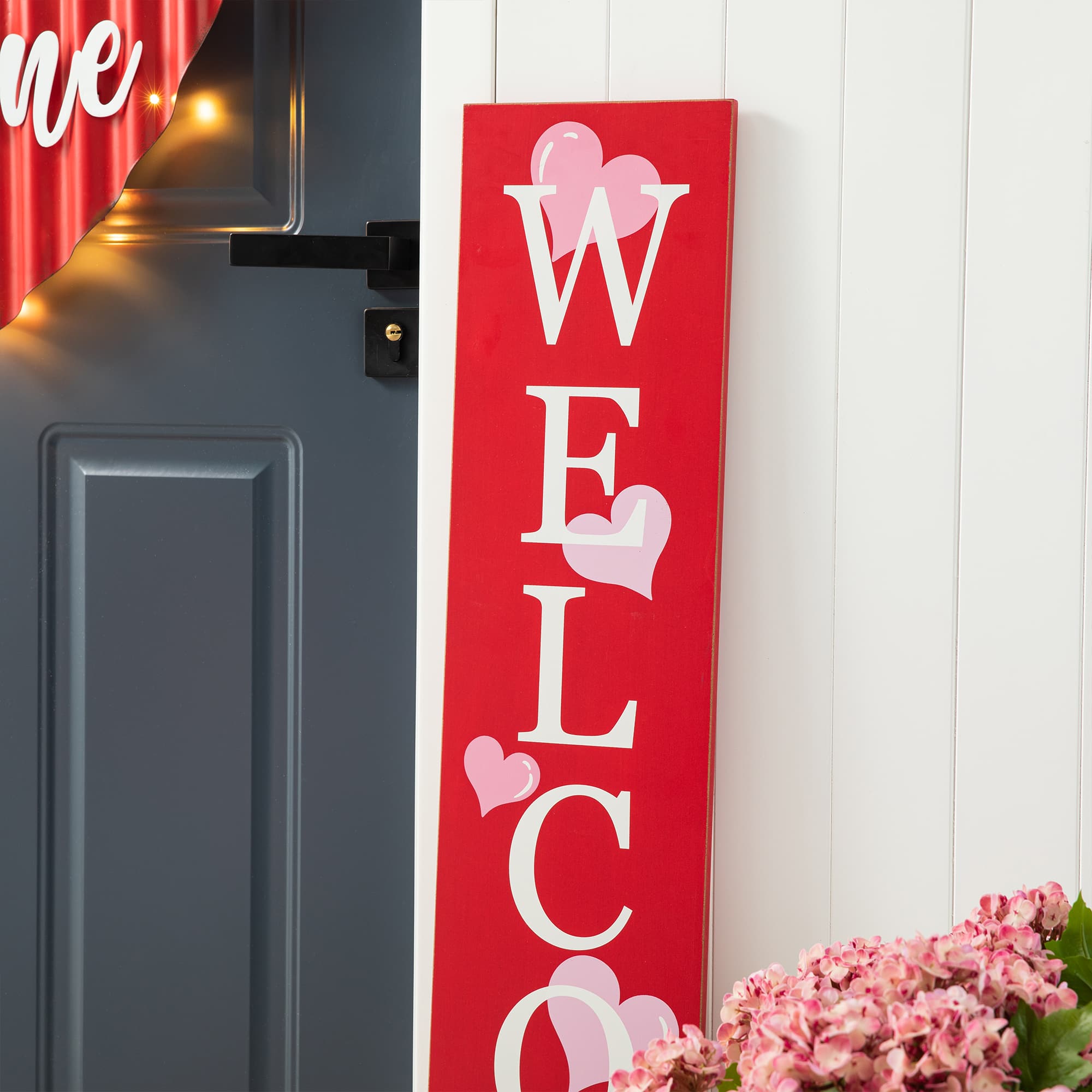 Glitzhome&#xAE; 3.5ft. Valentine&#x27;s Wooden Welcome Porch Sign