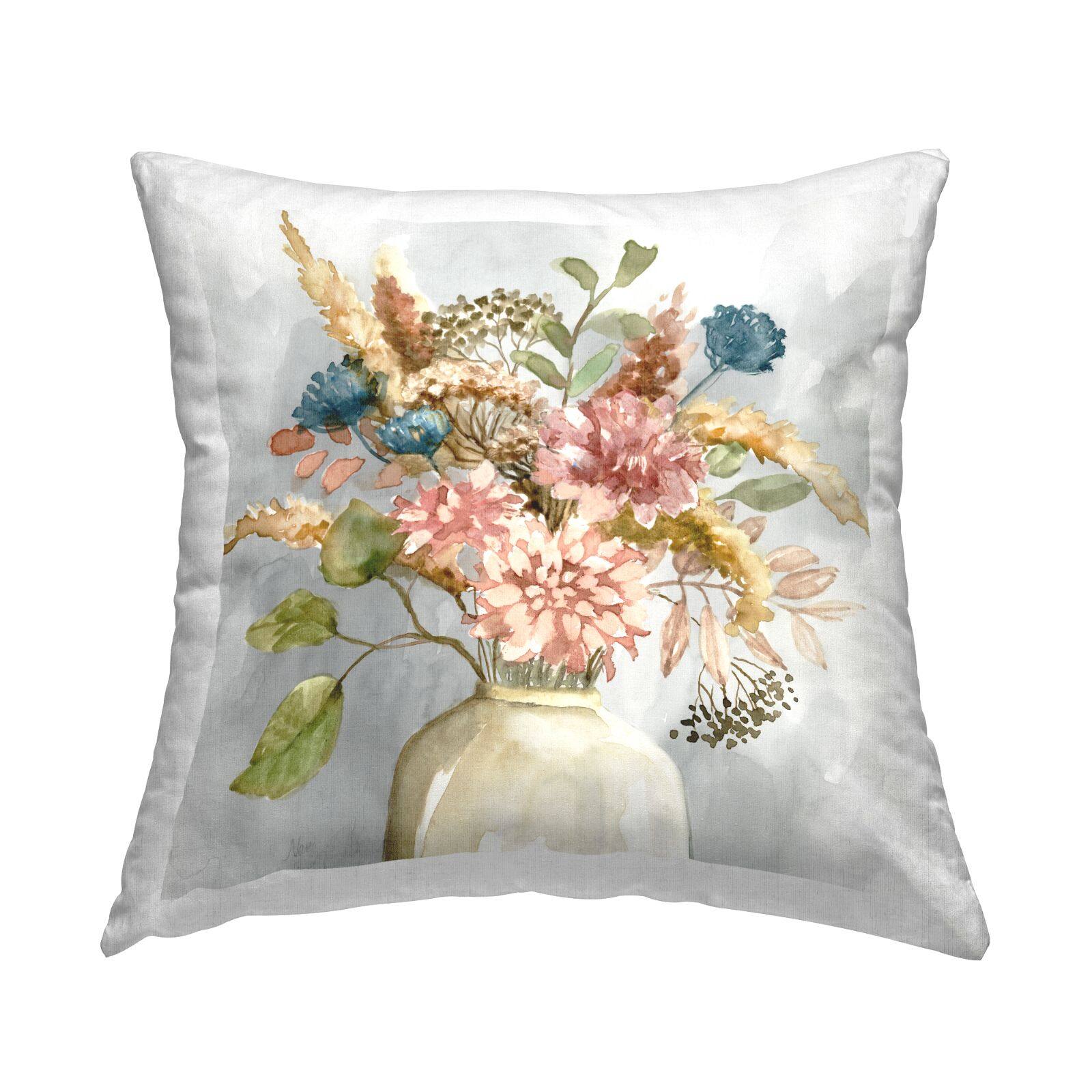 Stupell Industries Wildflower Watercolor Bouquet Country Vase Floral Painting Throw Pillow 18" x 18"