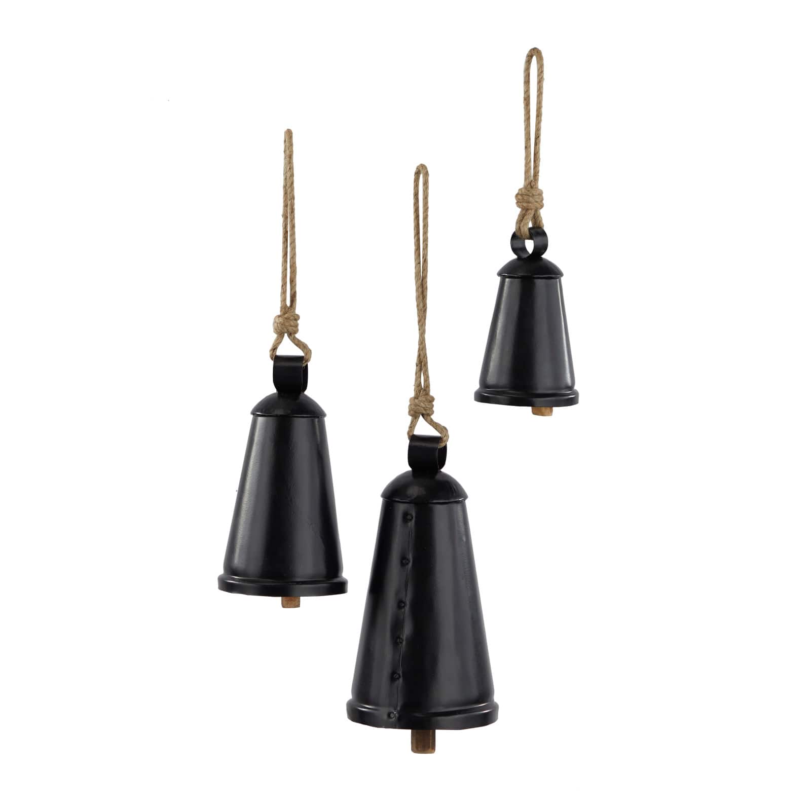 Black Metal Bohemian Decorative Cow Bell, Set of 3" 13", 10", 9"