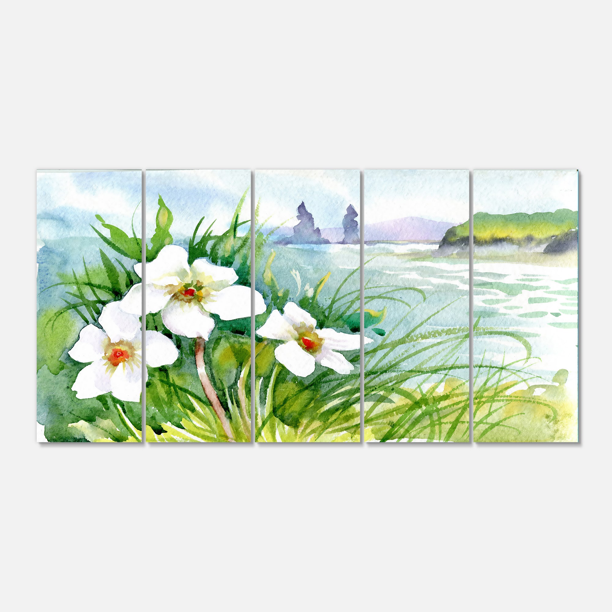 Designart - Blooming Flowers on Summer River - Landscape Artwork Canvas