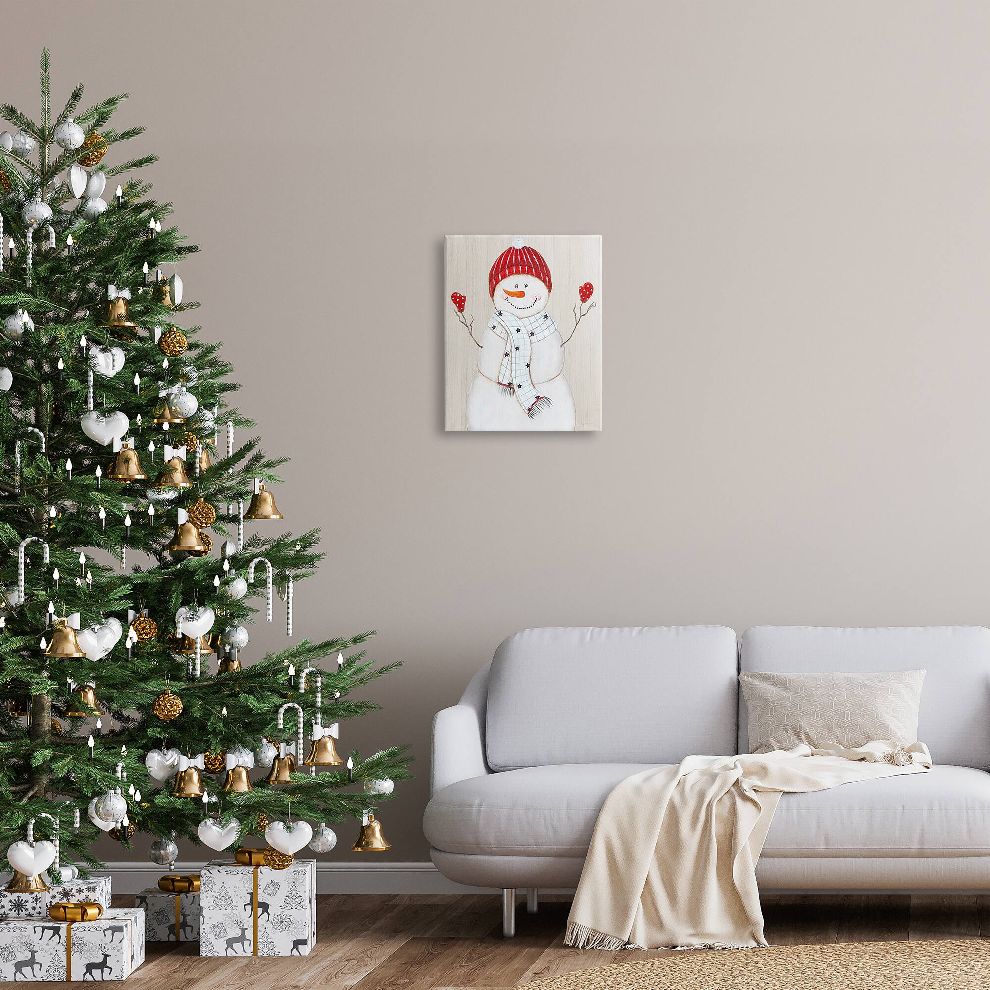 Stupell Industries Seasonal Snowman Smiling Red Hat Canvas Wall Art