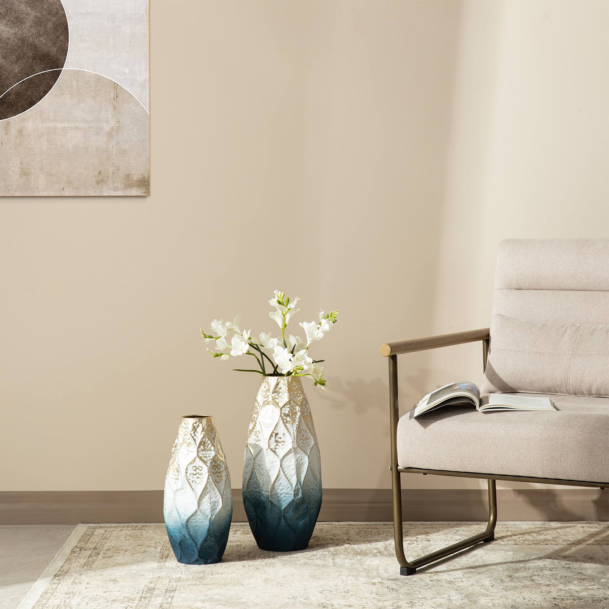 Glitzhome® Abstract Ombre Blue & Gold Metal Floor Vases Set