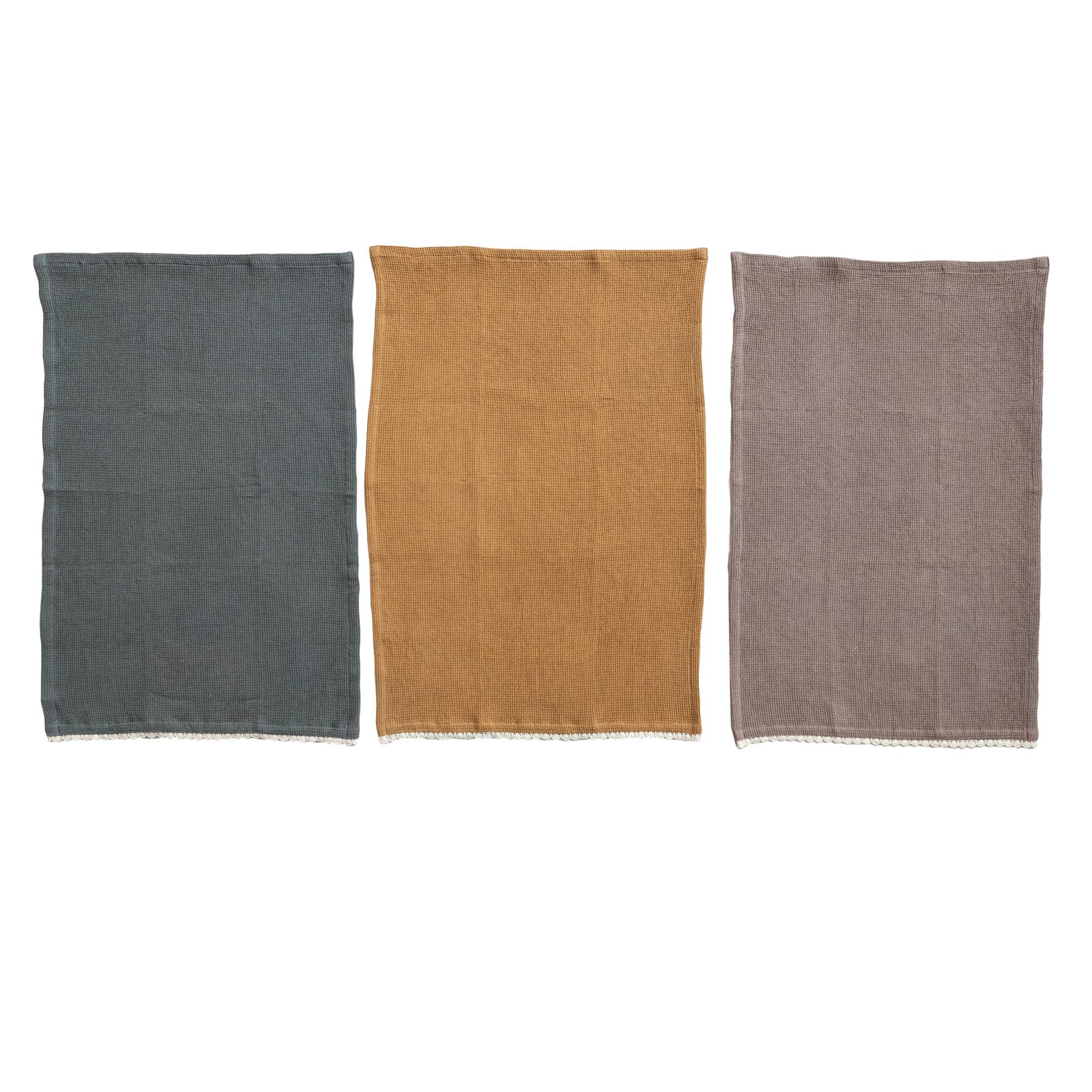 Hello Honey&#xAE; Multicolor Kitchen Cotton Tea Towels on a Mango Wood Board Set