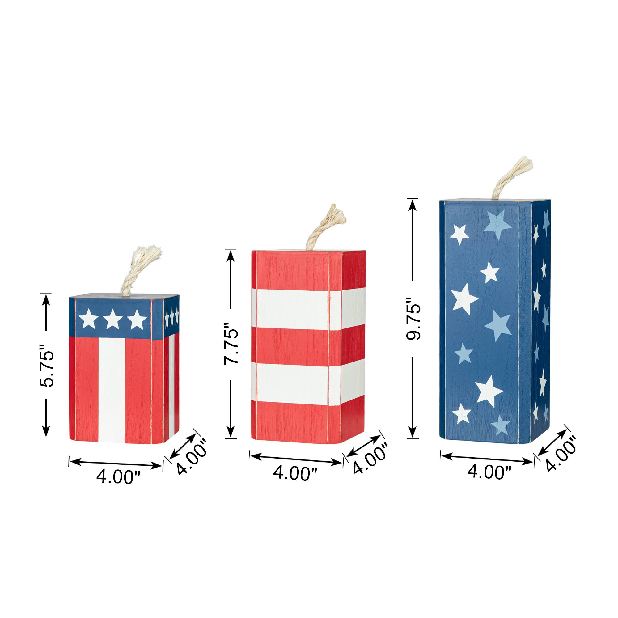 Glitzhome® Wooden Patriotic America Firecracker Table Décor Set