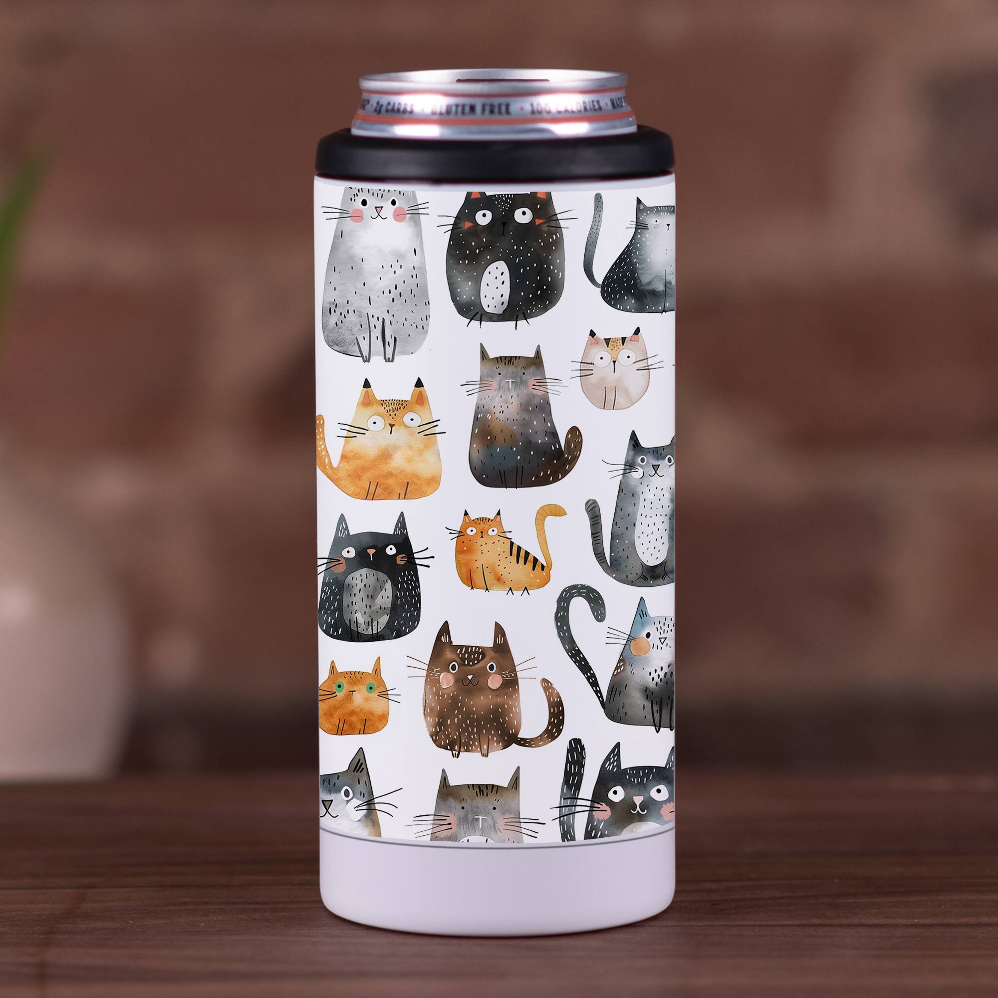 Watercolor Kitty Pattern 12oz. Koozie