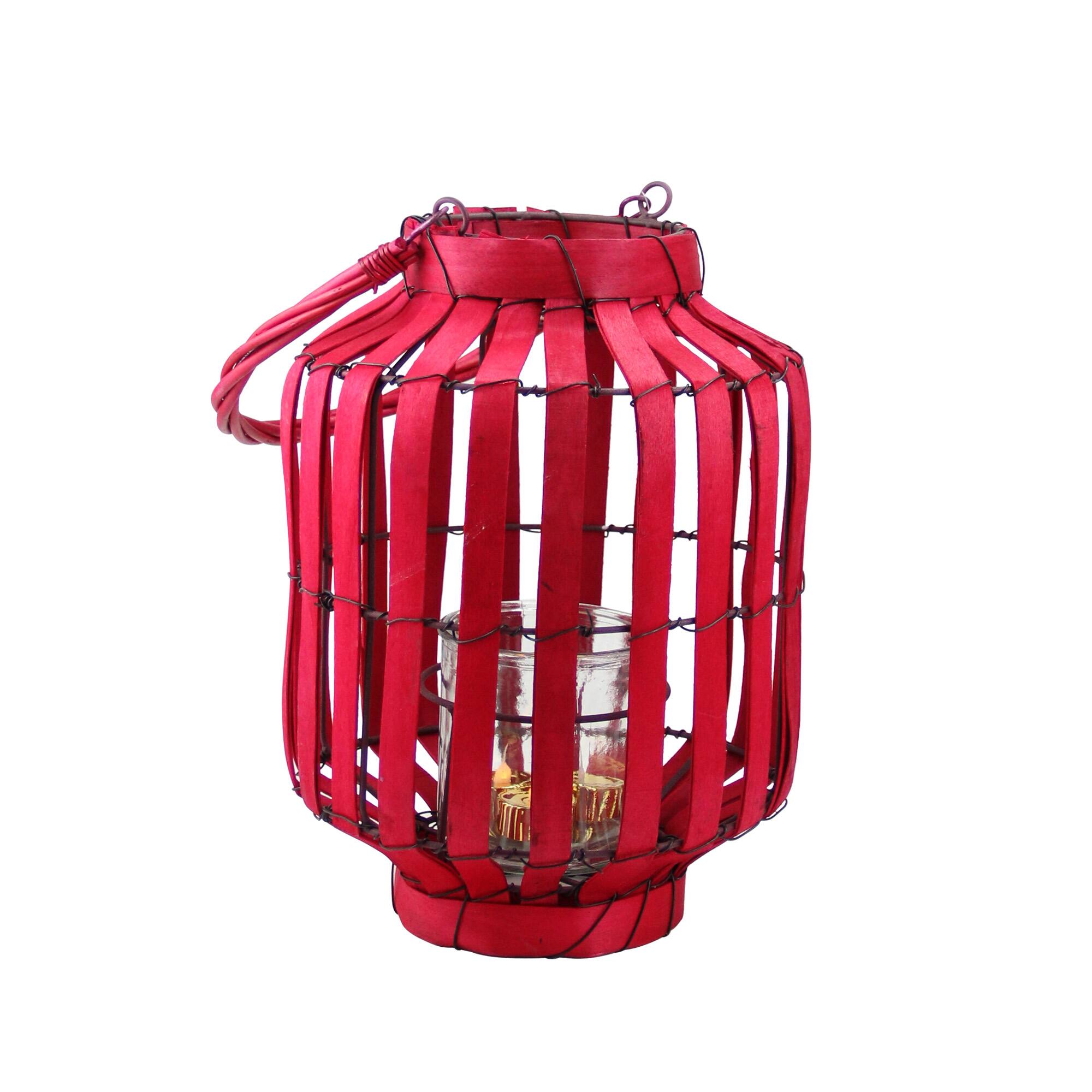 20&#x22; Tropicalia Tiki Bar Votive Candle Holder Lantern, Blush Red