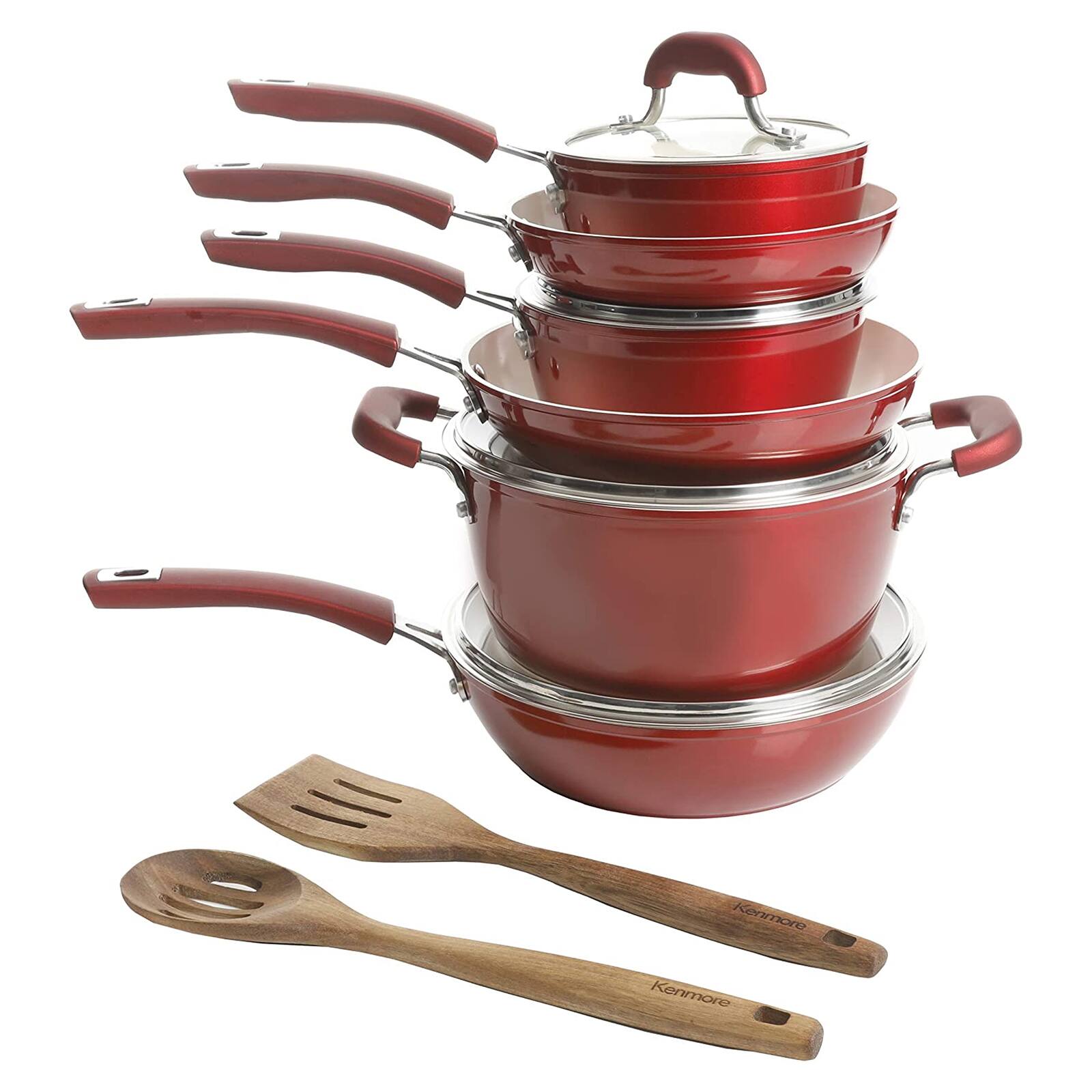 Kenmore&#xAE; Arlington 12-Piece Metallic Red Aluminum Ceramic-Coated Nonstick Cookware Set