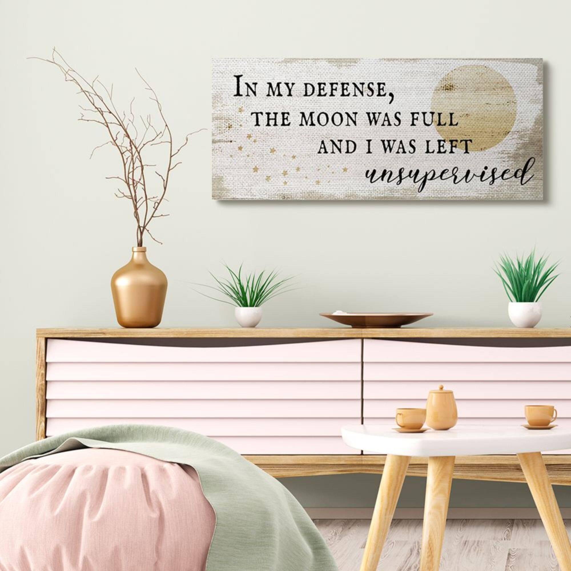 Stupell Industries Full Moon Unsupervised Phrase Rustic Halloween Charm Canvas Wall Art
