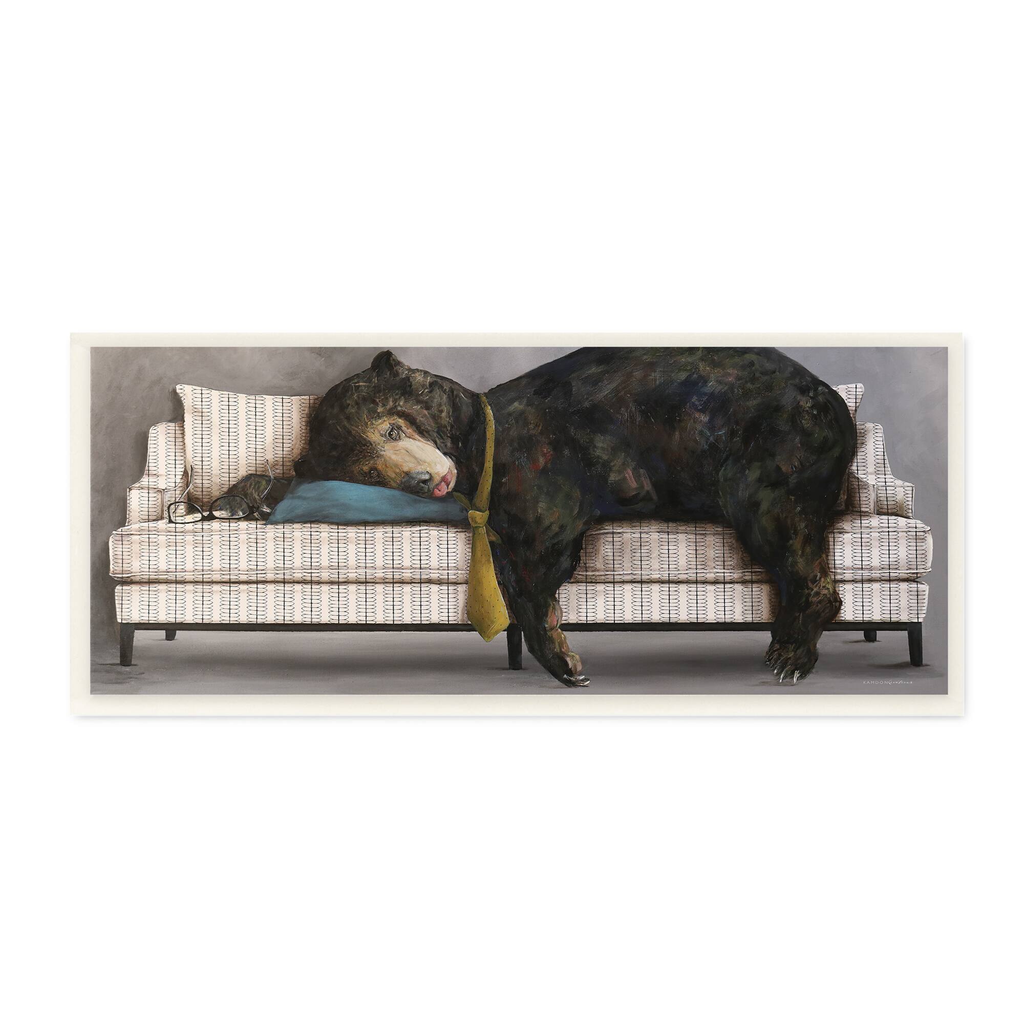 Stupell Industries Exhausted Papa Bear Sleeping Business Tie Modern Couch,7" x 17"