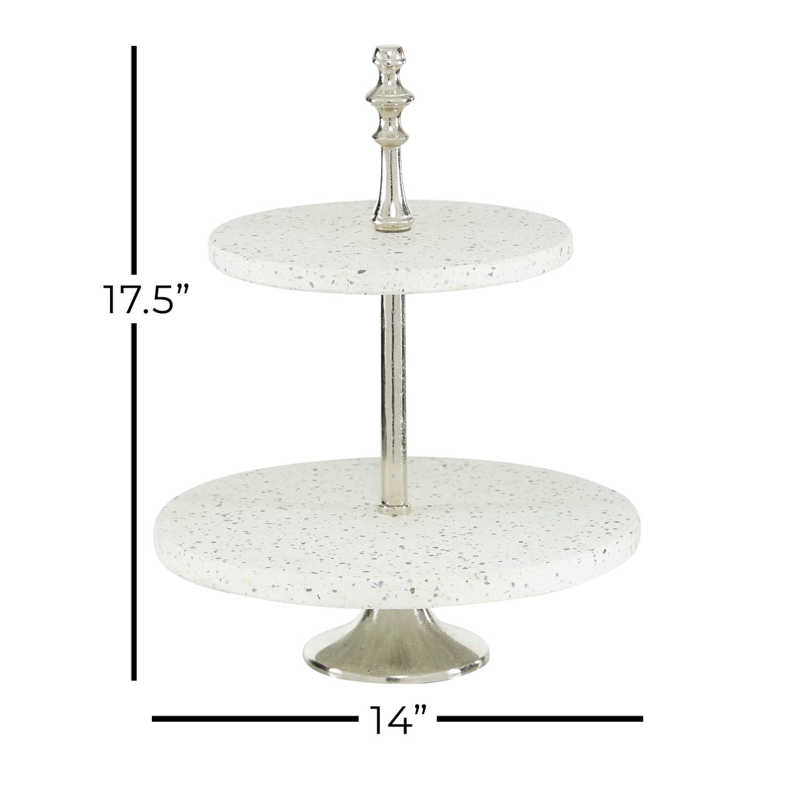 White Stoneware &#x26; Aluminum 2 Tier Tray Stand