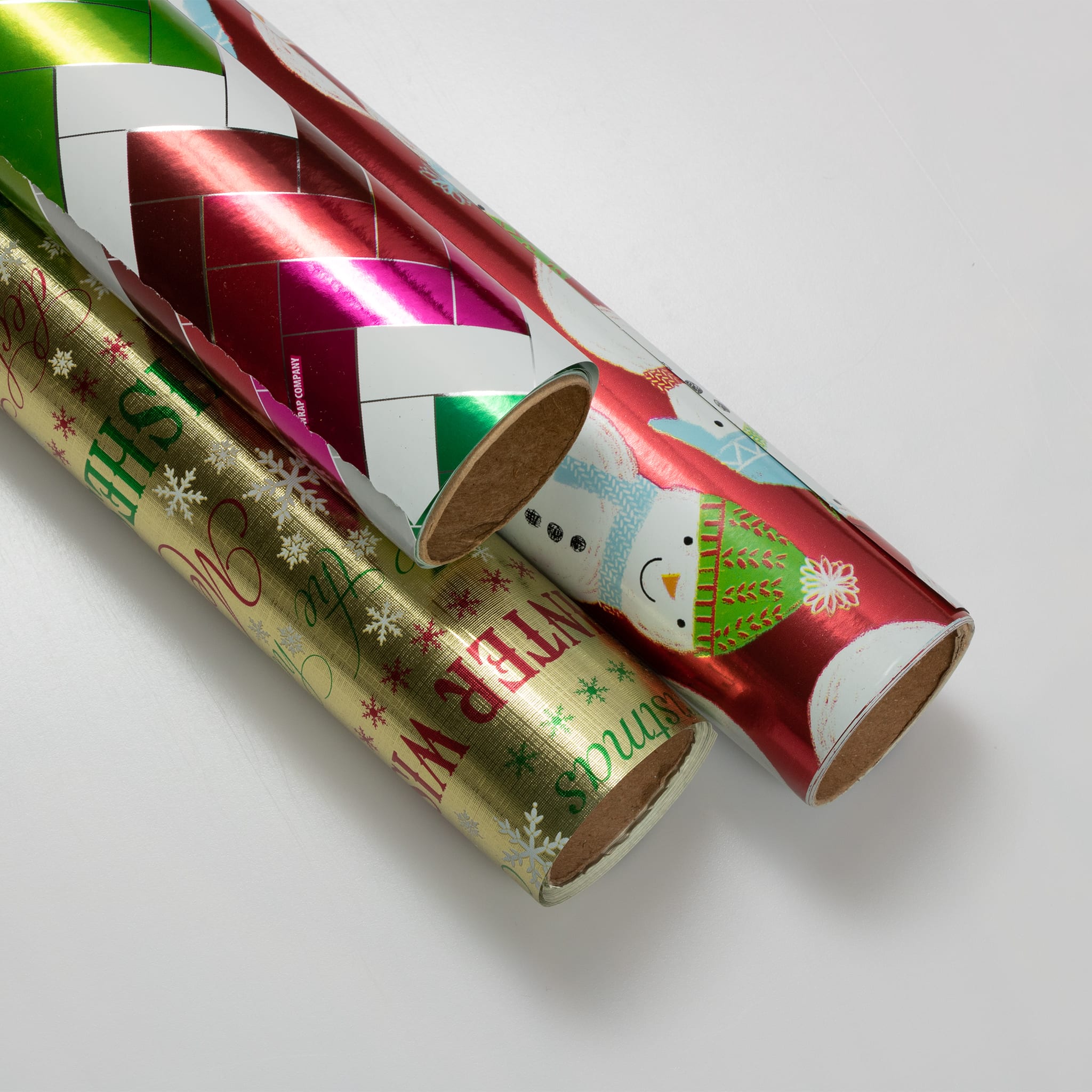 JAM Paper Red Foil Merry Christmas, Green Greetings &#x26; Green Red Stripe Gift Wrap Set