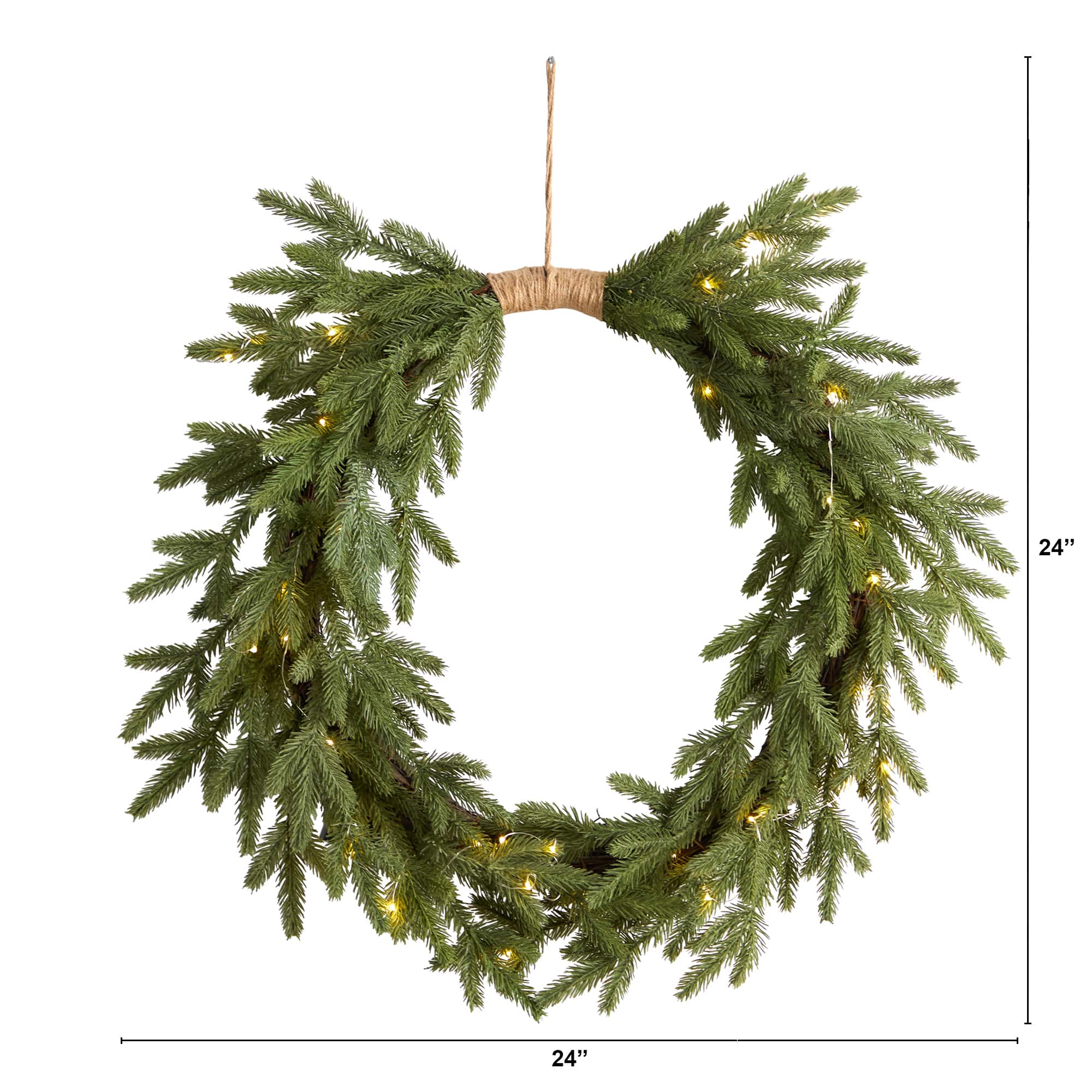 24&#x22; Pre-Lit Holiday Christmas Cascading Pine Wreath