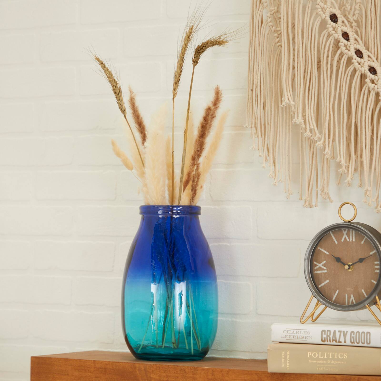 Blue Recycled Glass Handmade Spanish Vase with Ombre Effect 7&#x22; x 7&#x22; x 11&#x22;