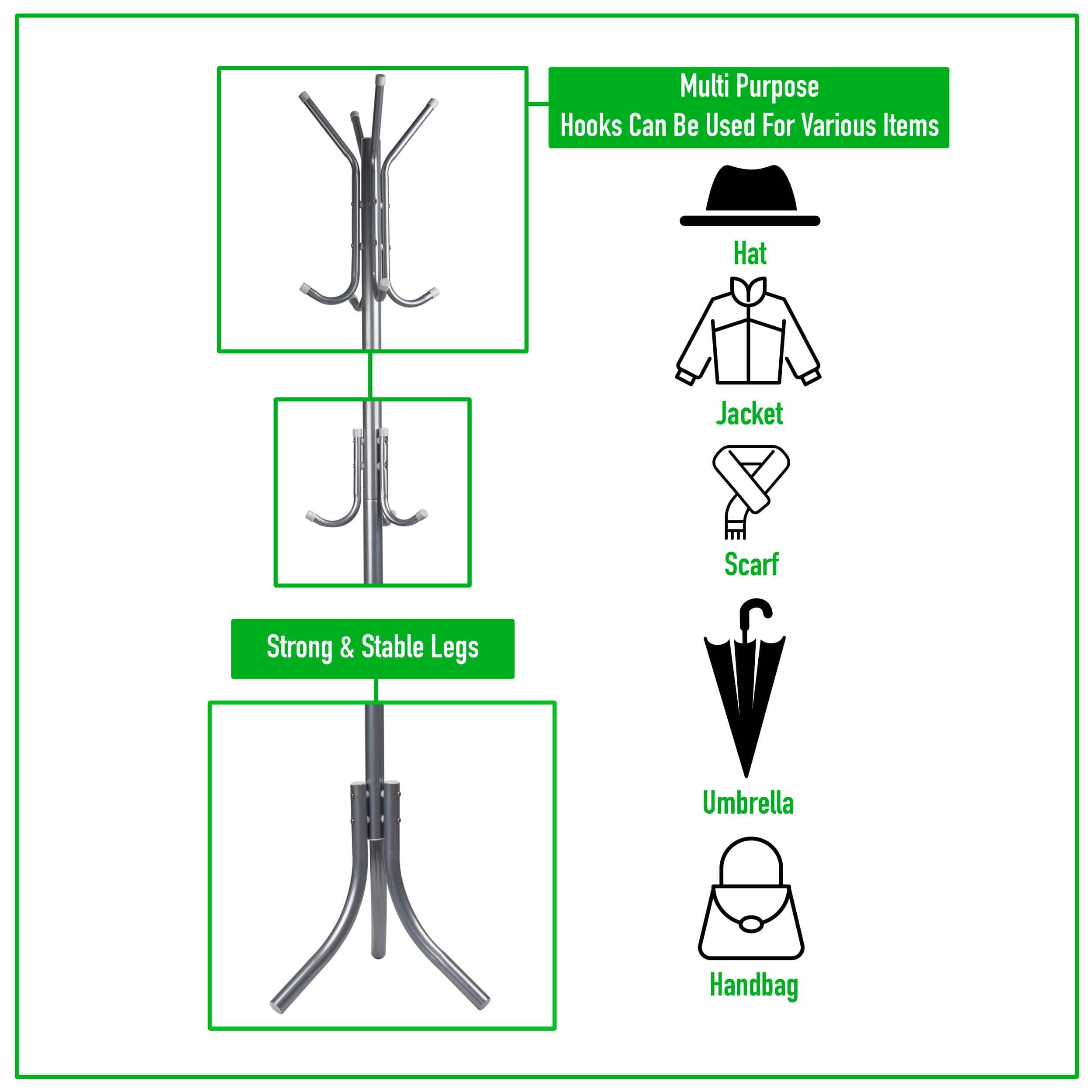 Mind Reader 67" 3-Tier 11-Hook Coat Rack