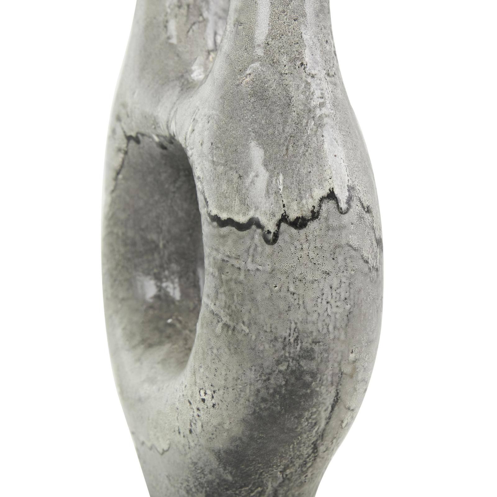 Gray Paper Mache Abstract Circular Vase with Dual Openings