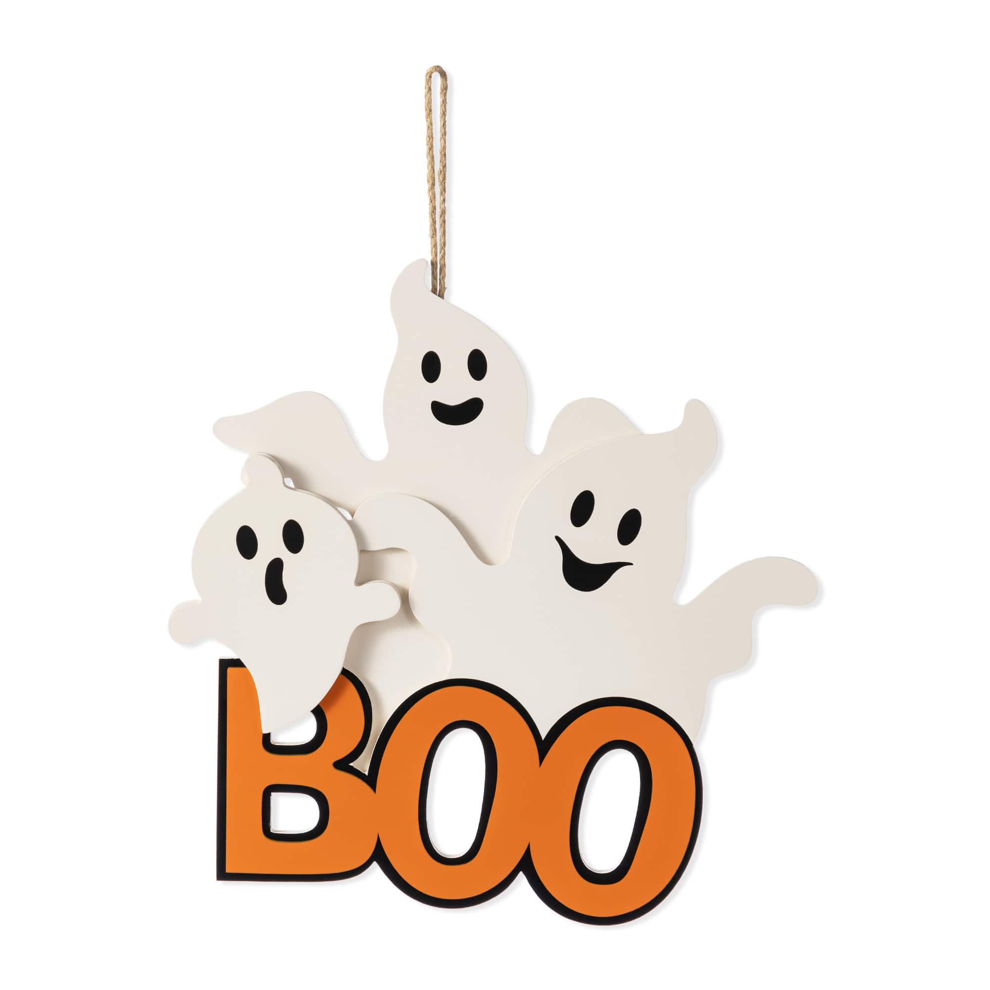 Glitzhome&#xAE; 14&#x22;H Halloween Wooden Ghoost BOO Door Hanger