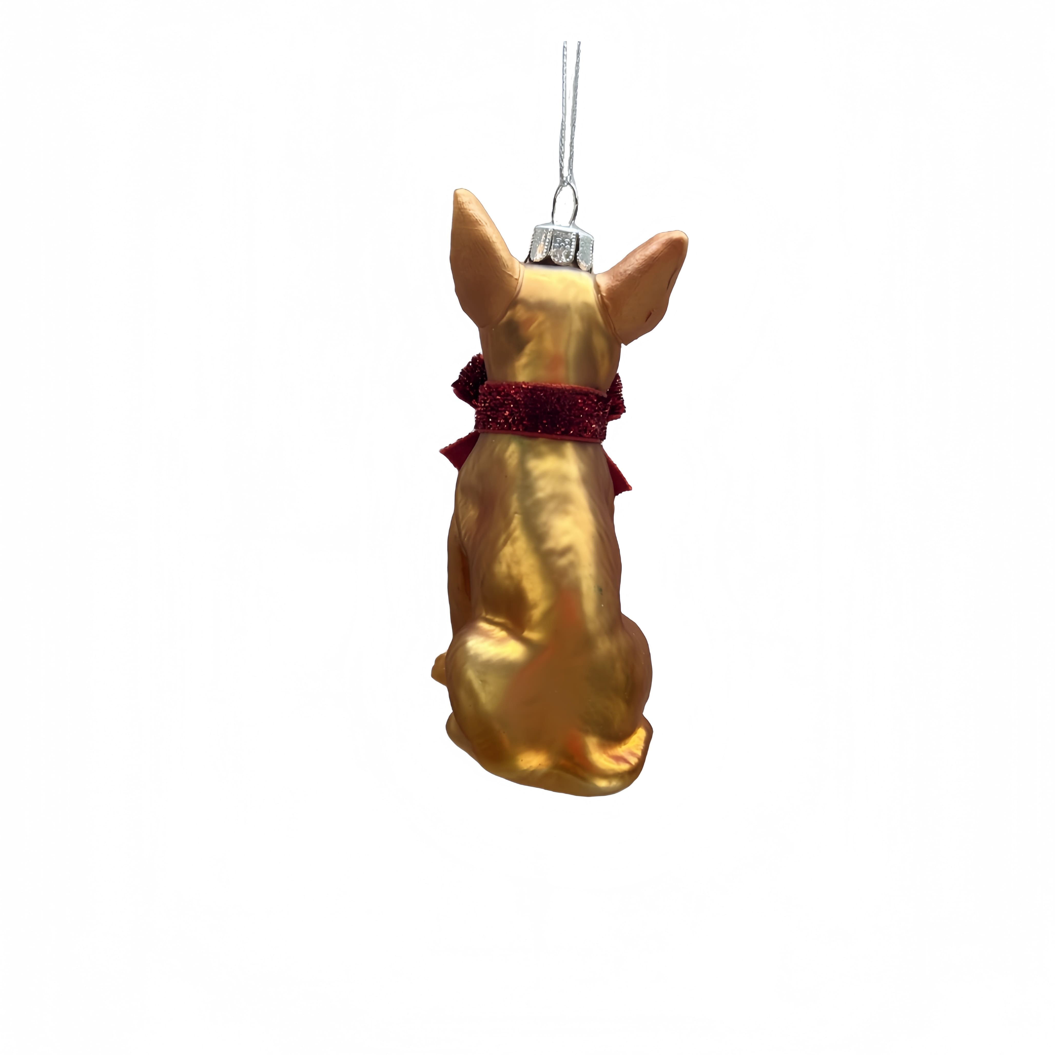 4&#x22; Golden Brown &#x26; Red Dog with Bow Glass Ornament by Ashland&#xAE;