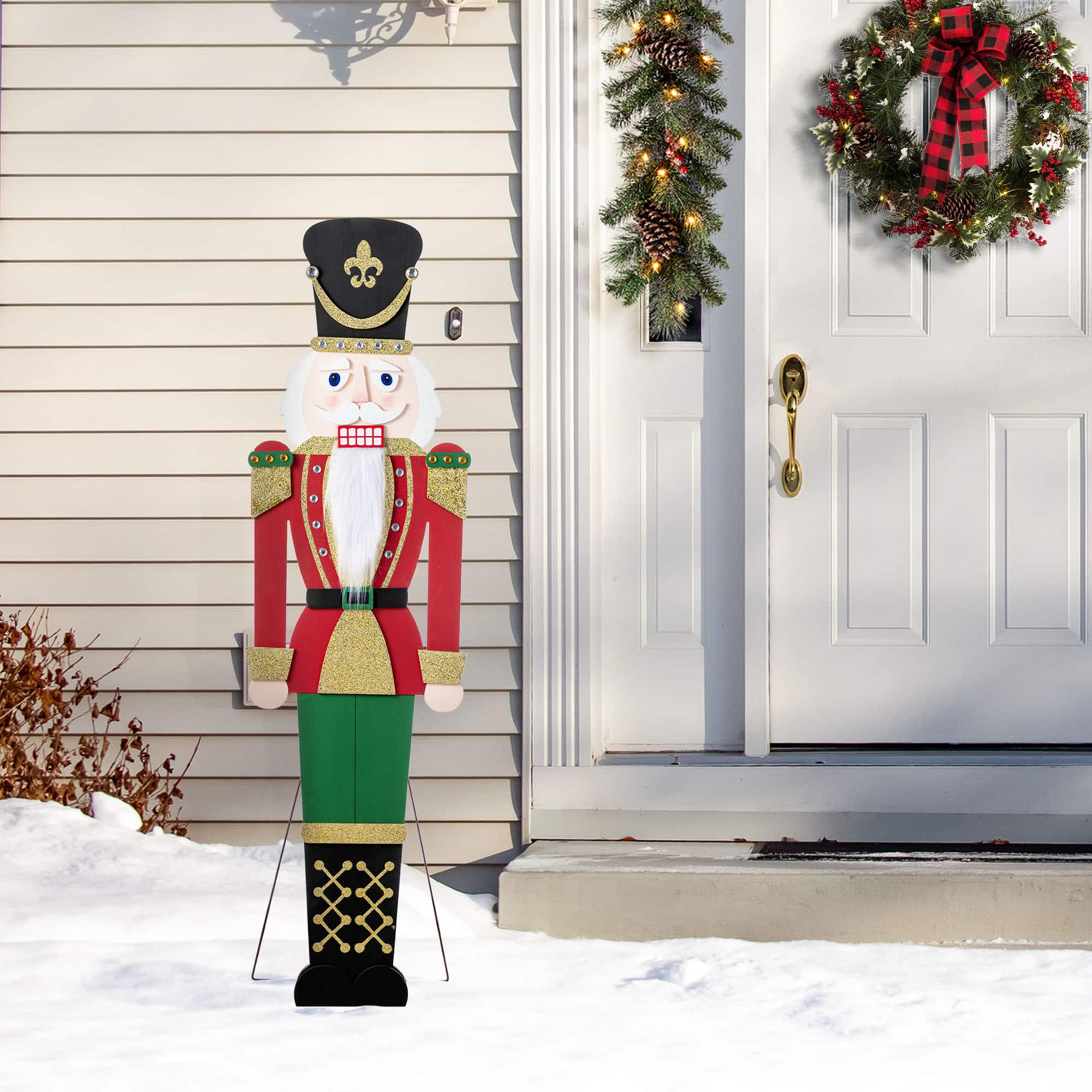 Glitzhome&#xAE; 60&#x22; Christmas Wooden Traditional Nutcracker Porch Decor