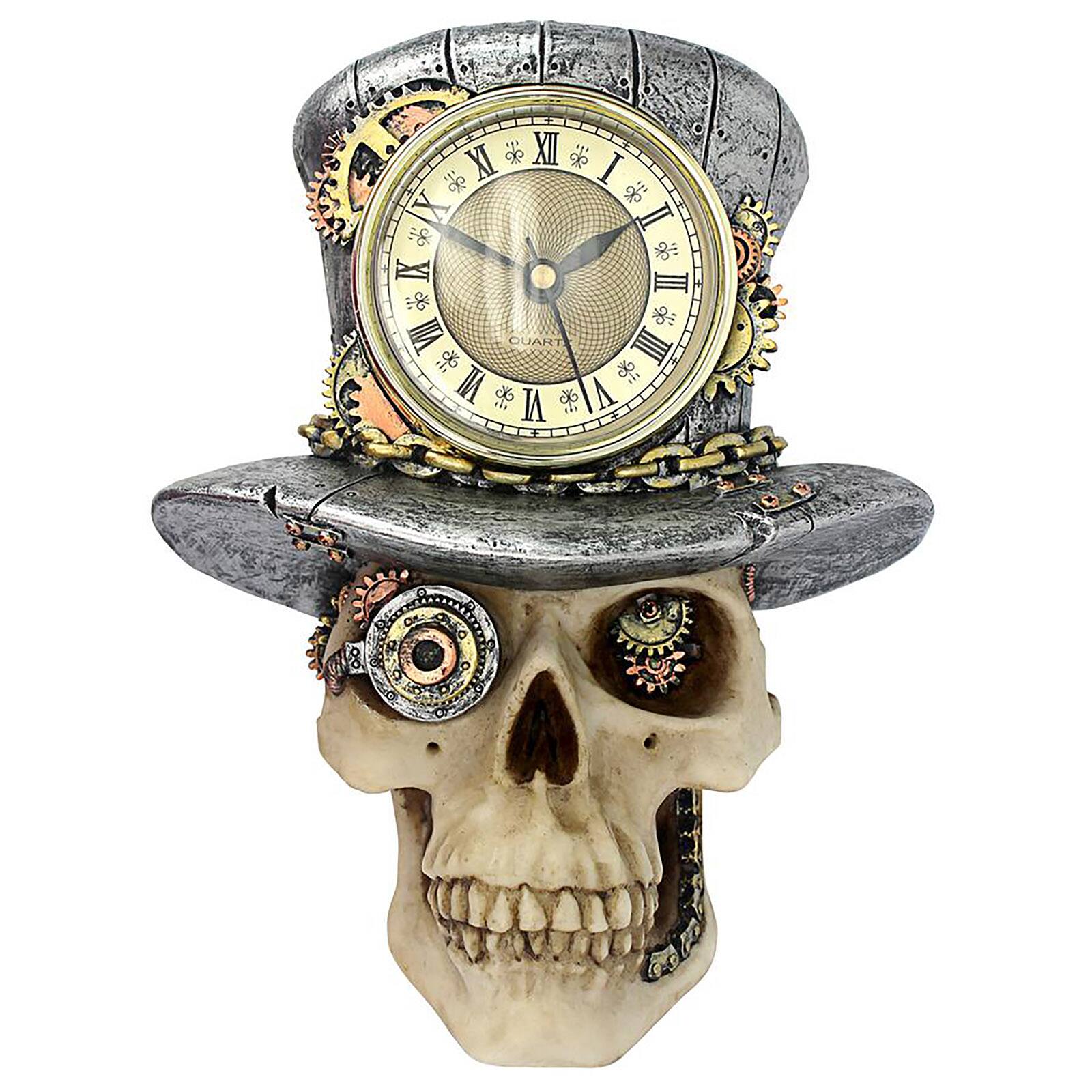 Design Toscano 8.5&#x22; Steampunk Mad Hatter Skull Sculptural Wall Clock