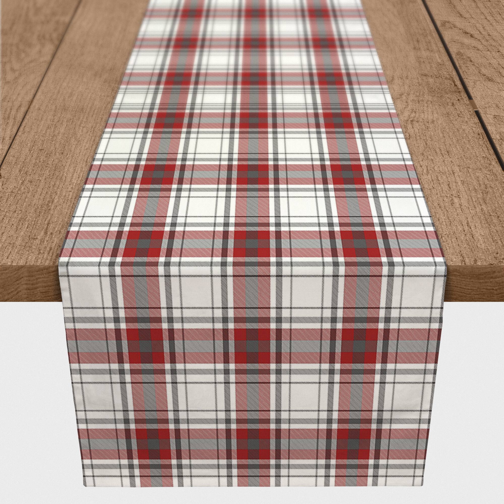 Red Gray Plaid 16x72 Cotton Twill Runner