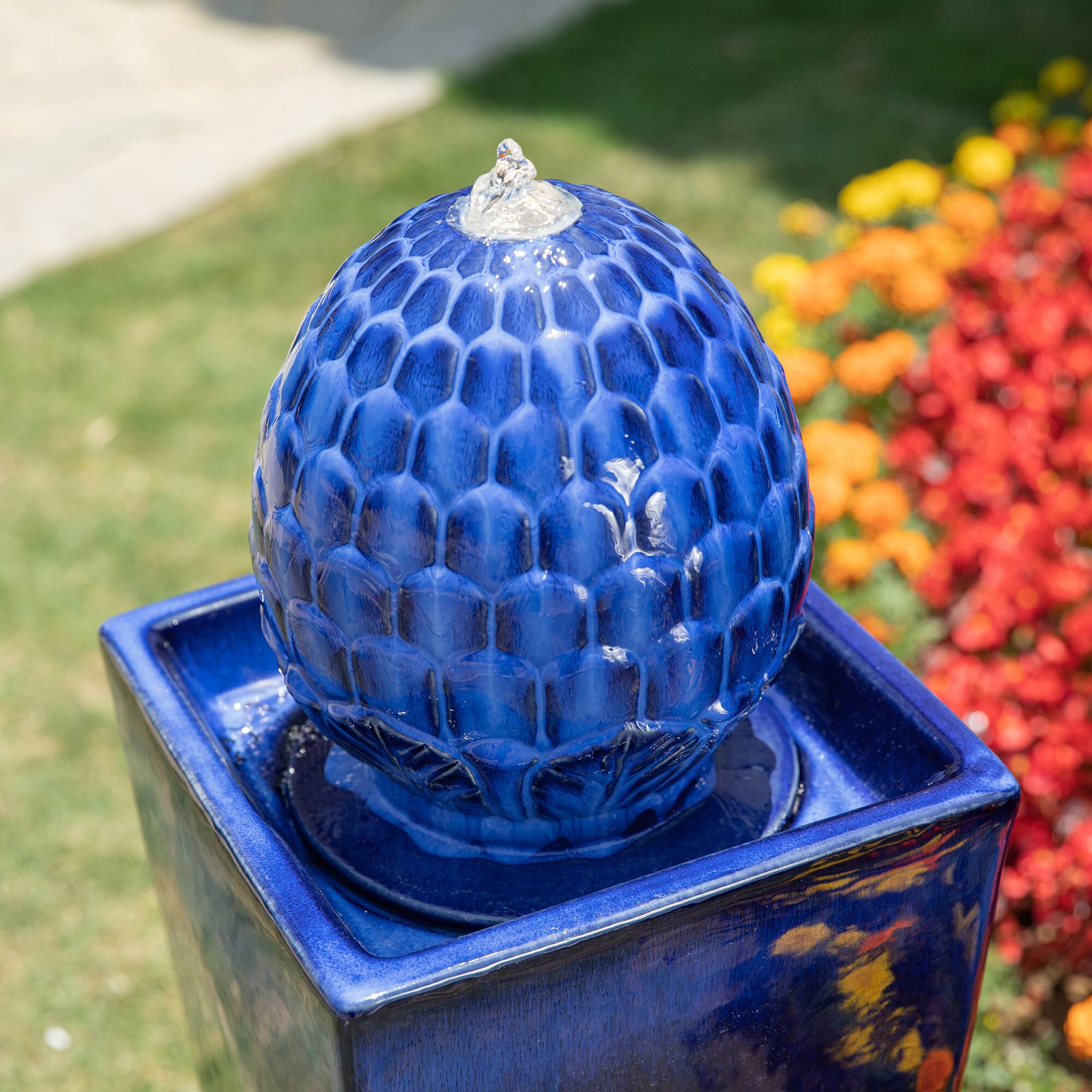 Glitzhome® 36" LED Artichoke Pedestal Ceramic Fountain