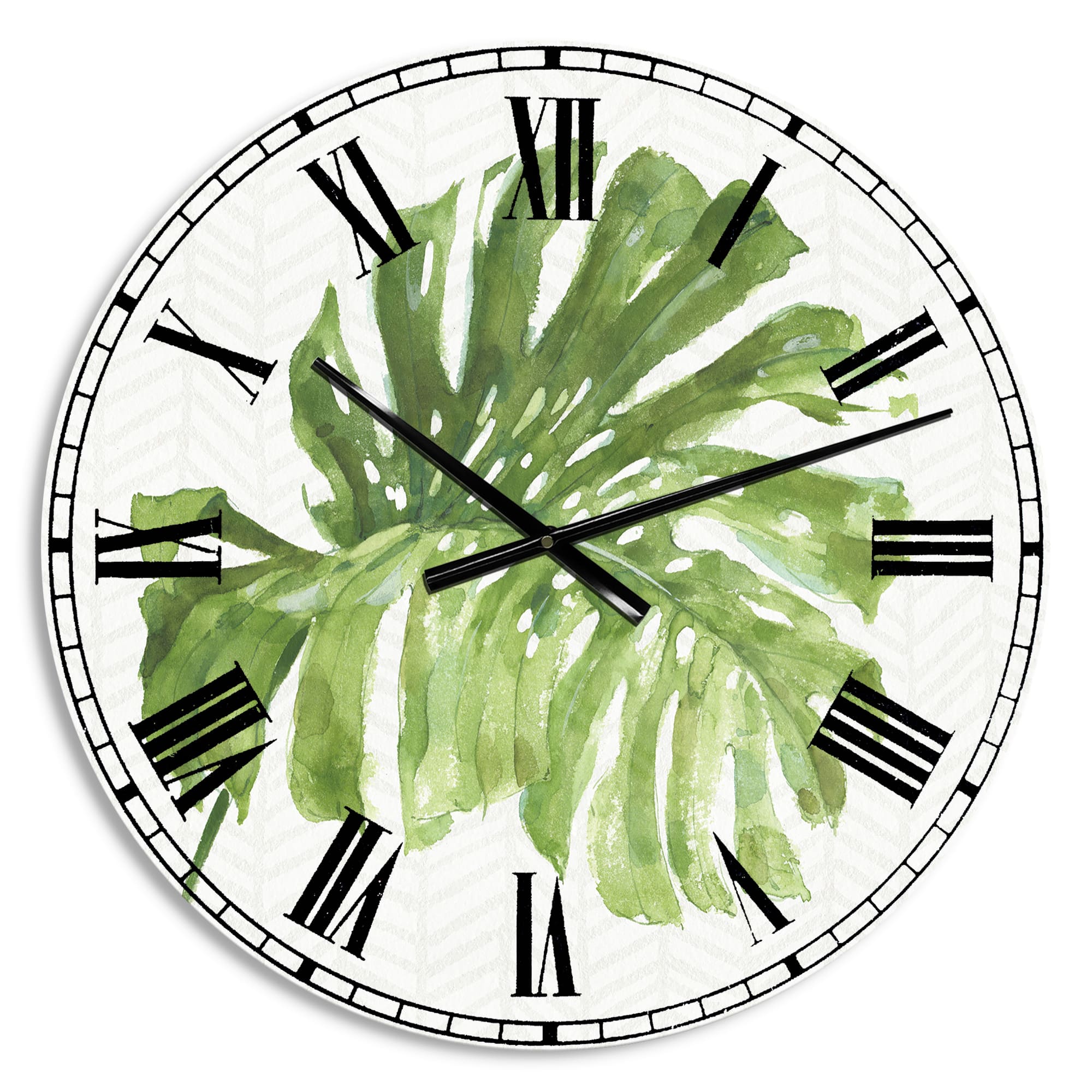 Designart 'Mixed Botanical Green Leaves V Farmhouse Wall Clock